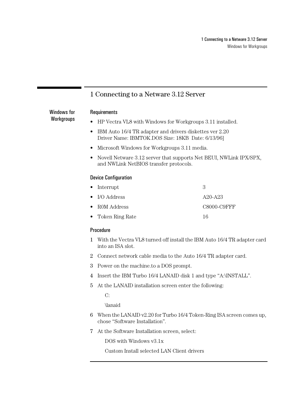 1 connecting to a netware 3.12 server | HP 72H3482 User Manual | Page 3 / 41