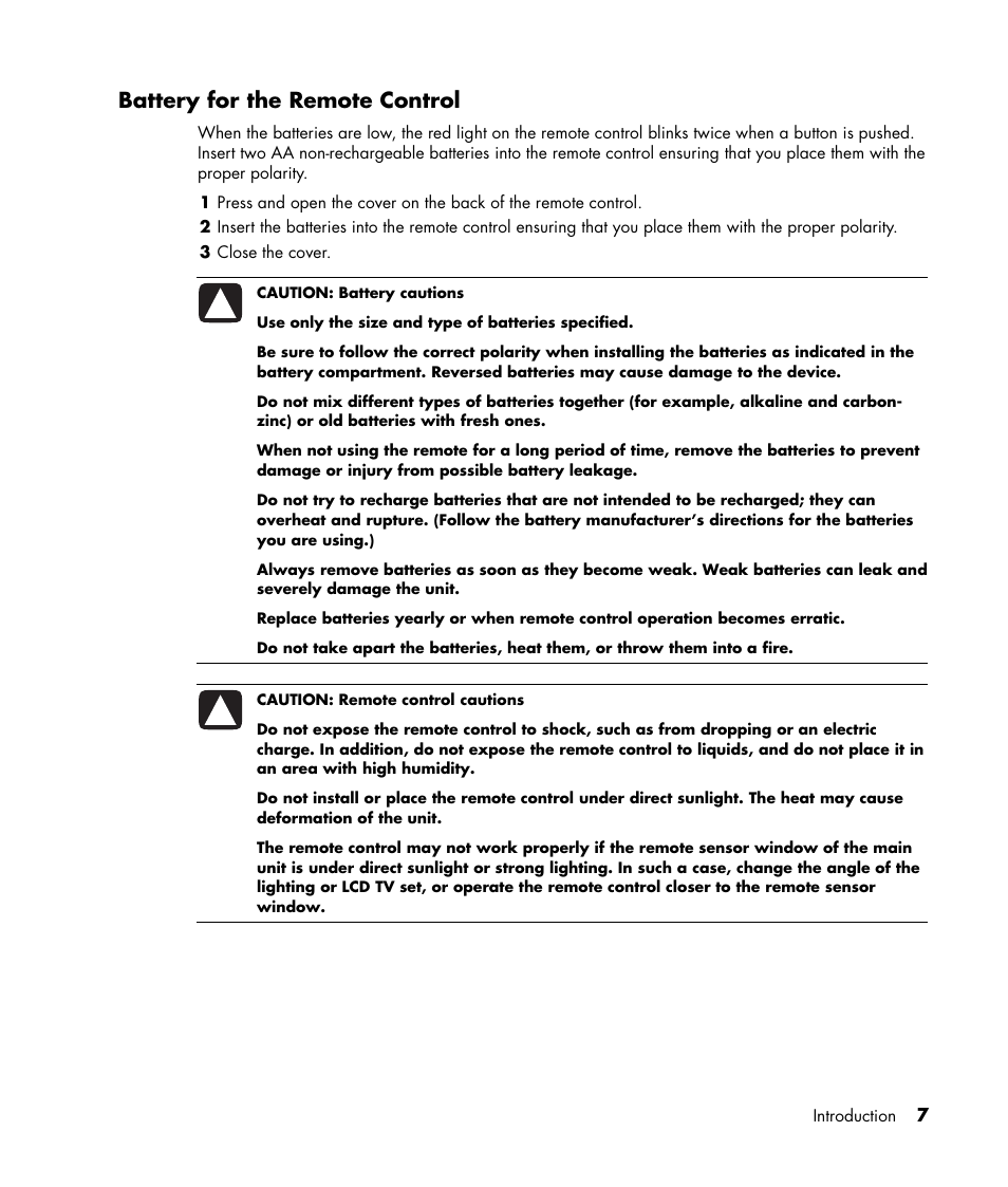 Battery for the remote control | HP LC3040N User Manual | Page 13 / 60