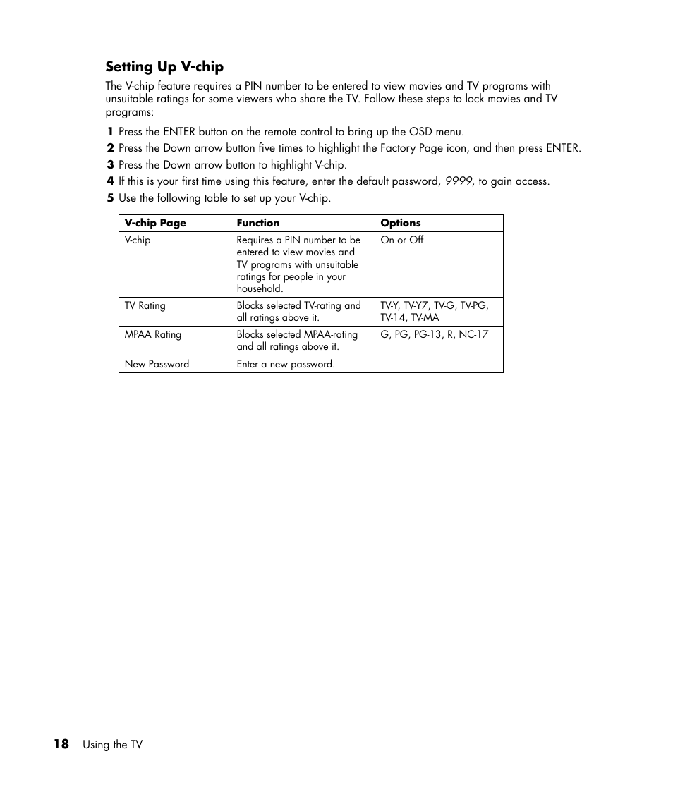 Setting up v-chip | HP LC3040N User Manual | Page 24 / 60