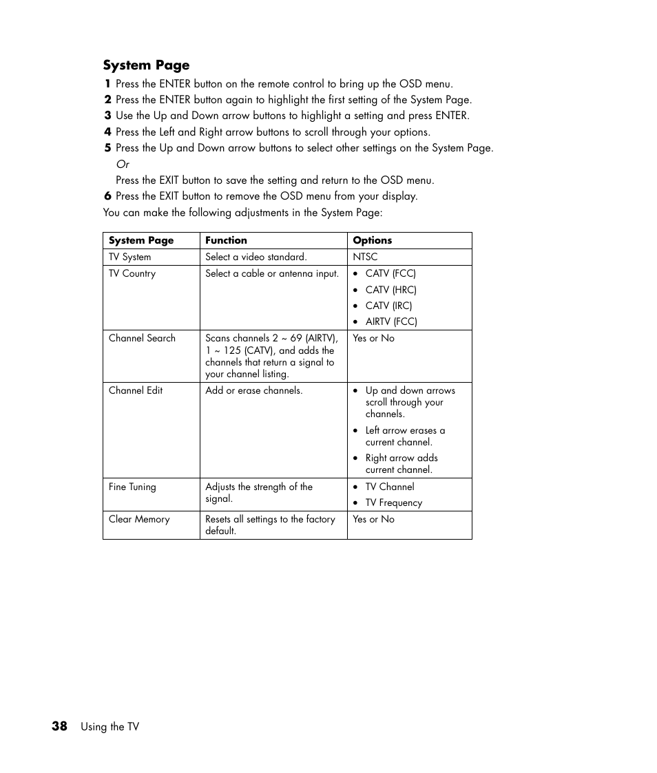 System page | HP LC3040N User Manual | Page 44 / 60