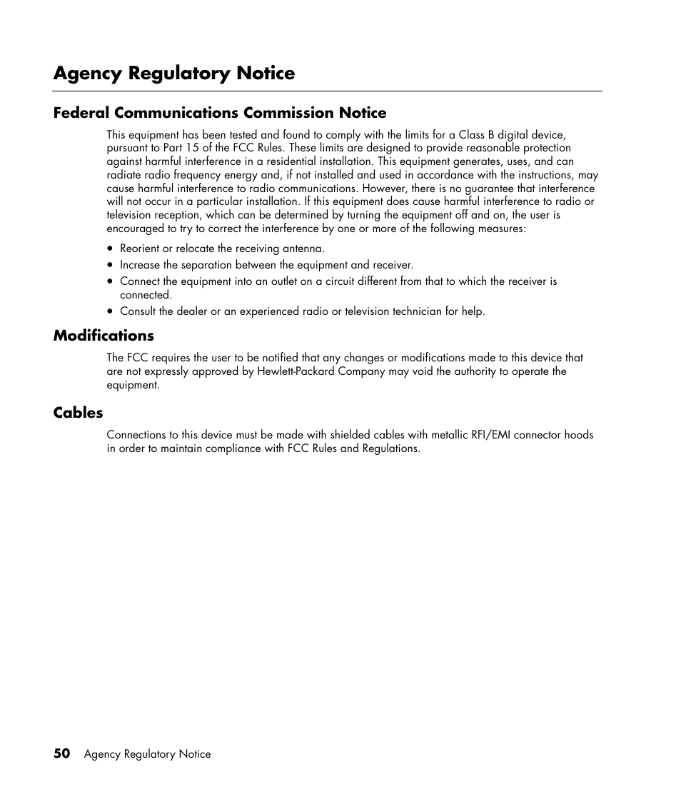Agency regulatory notice | HP LC3040N User Manual | Page 56 / 60
