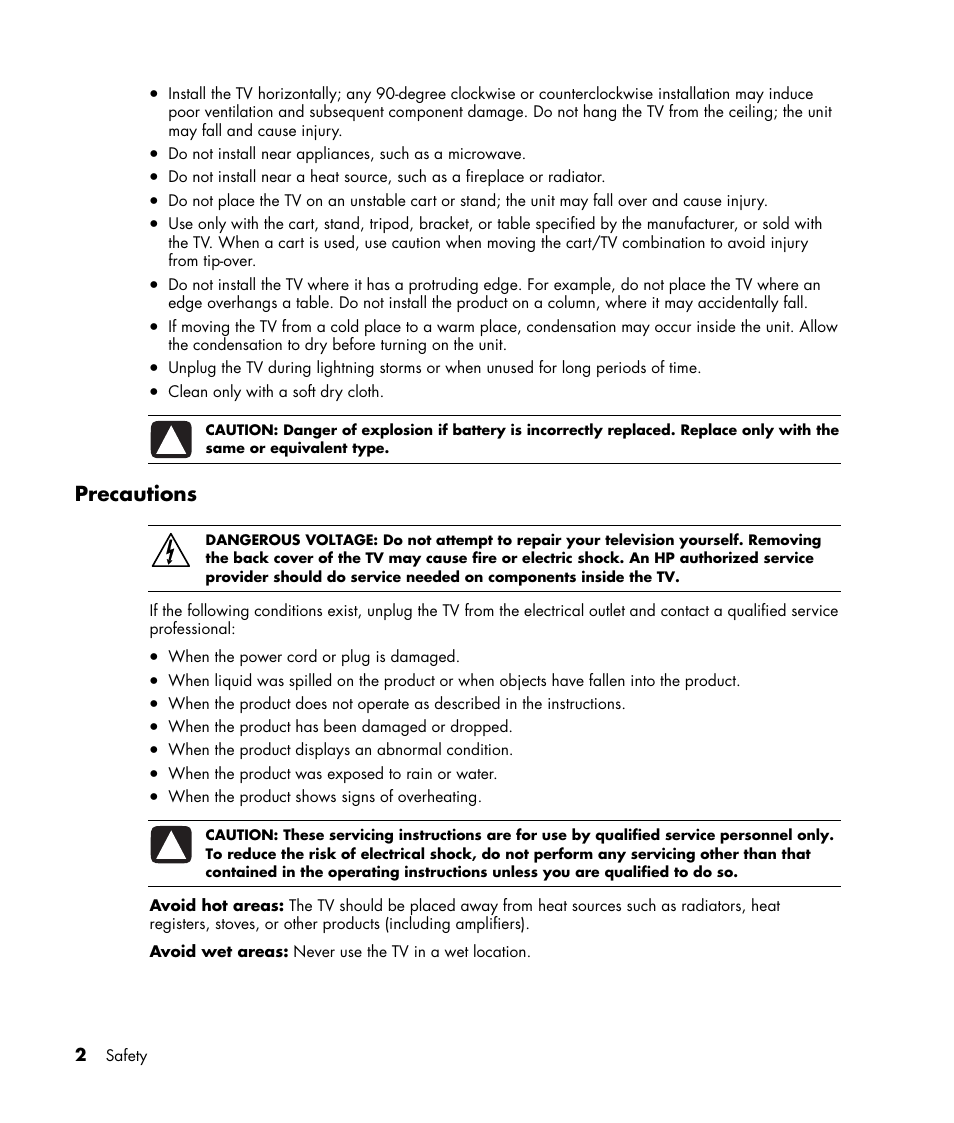 Precautions | HP LC3040N User Manual | Page 8 / 60