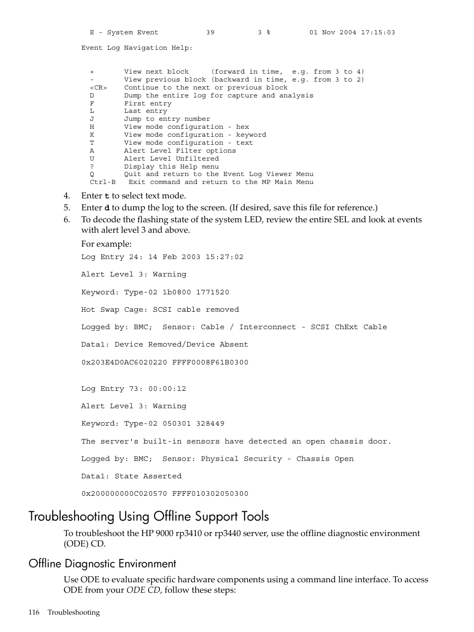 Troubleshooting using offline support tools, Offline diagnostic environment | HP RP3440 User Manual | Page 116 / 210