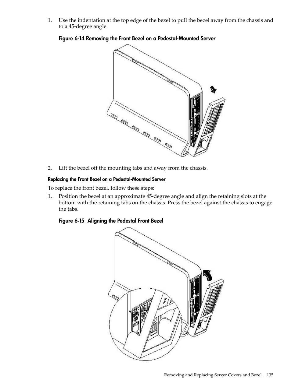 Aligning the pedestal front bezel | HP RP3440 User Manual | Page 135 / 210