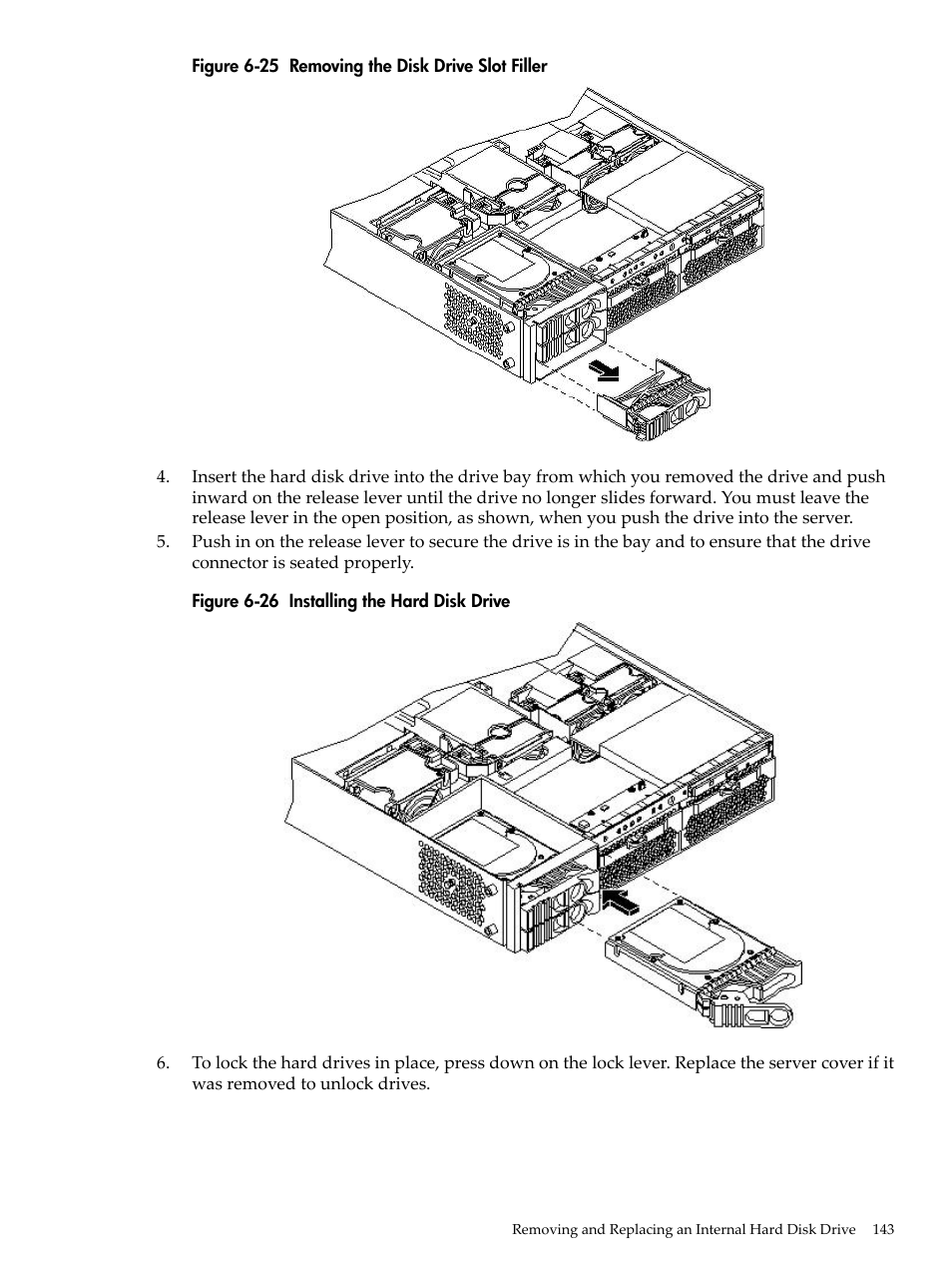 Removing the disk drive slot filler, Installing the hard disk drive | HP RP3440 User Manual | Page 143 / 210