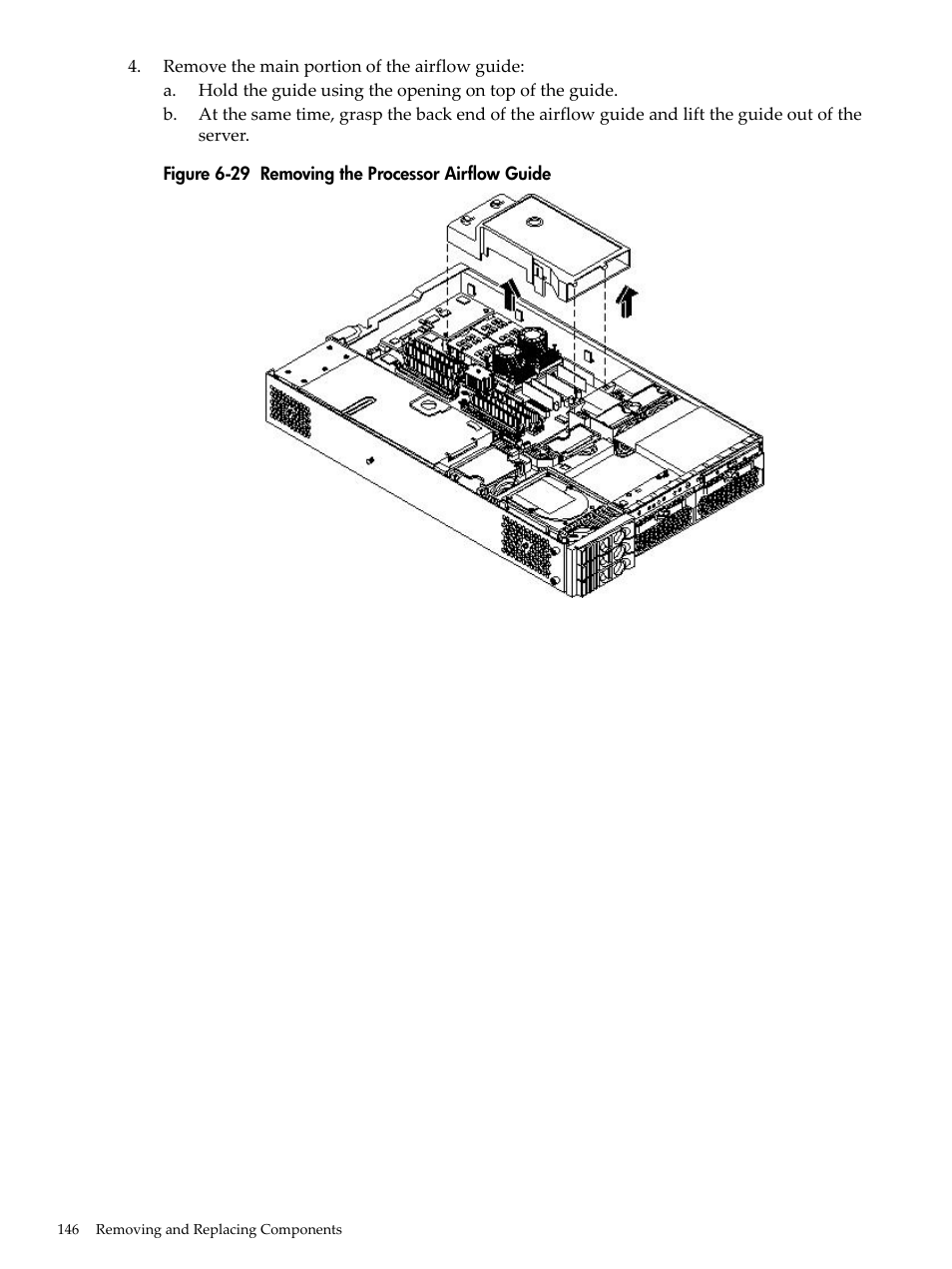 Removing the processor airflow guide | HP RP3440 User Manual | Page 146 / 210