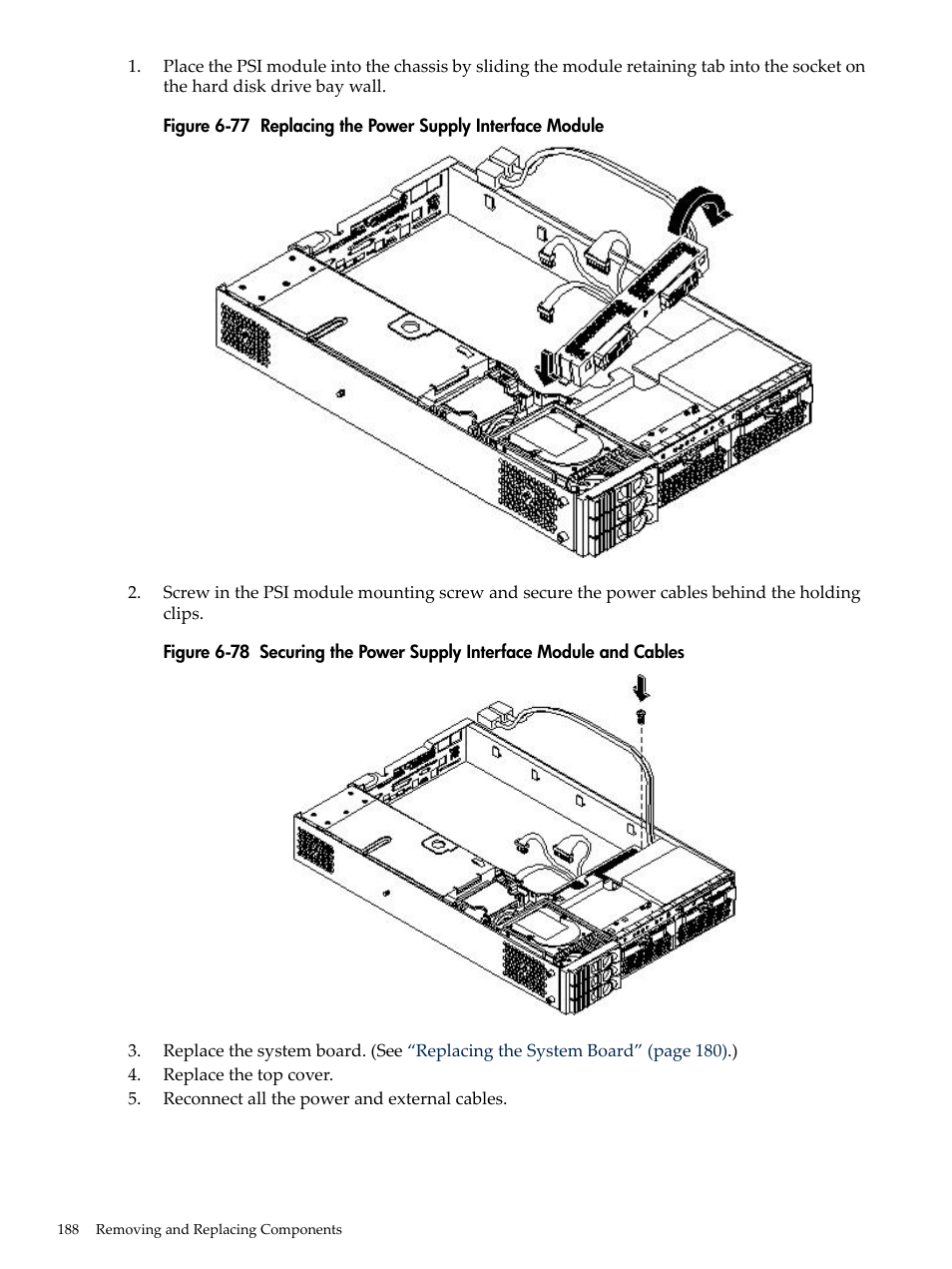 Replacing the power supply interface module | HP RP3440 User Manual | Page 188 / 210
