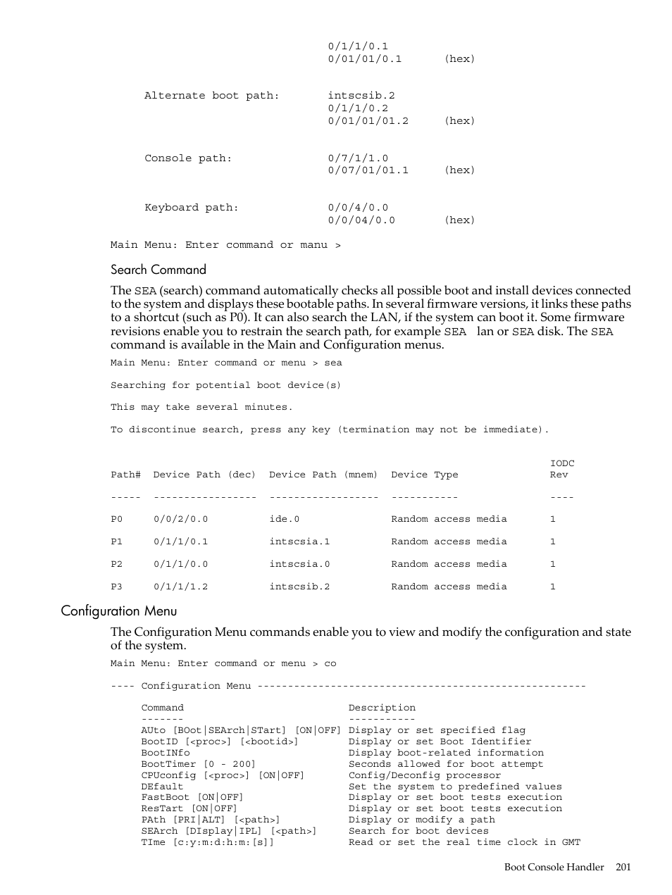 Search command, Configuration menu | HP RP3440 User Manual | Page 201 / 210