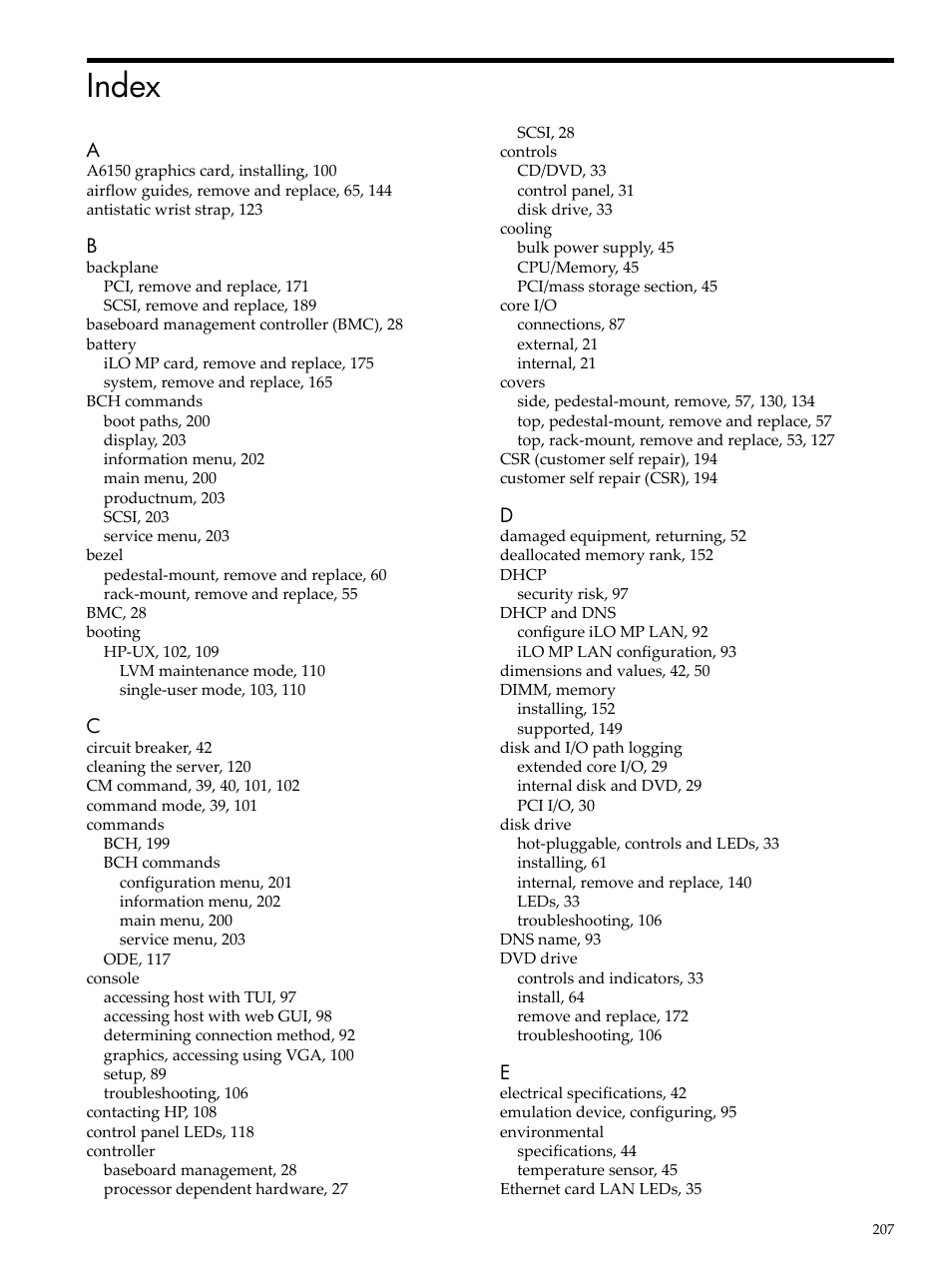 Index | HP RP3440 User Manual | Page 207 / 210