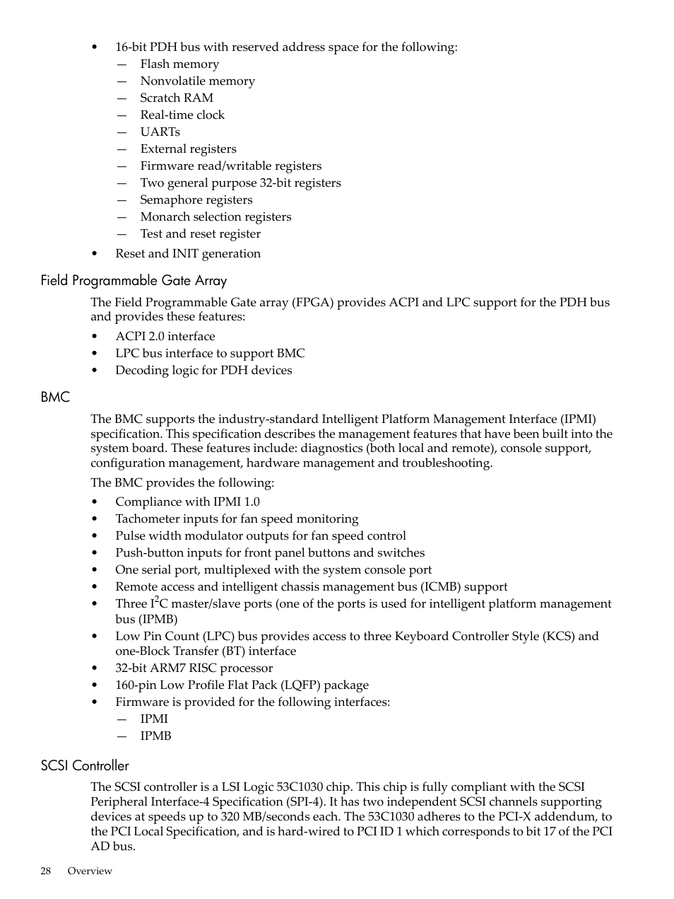 Field programmable gate array, Scsi controller, Field programmable gate array bmc scsi controller | HP RP3440 User Manual | Page 28 / 210