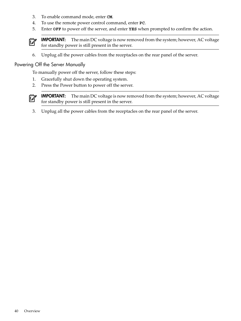 Powering off the server manually | HP RP3440 User Manual | Page 40 / 210