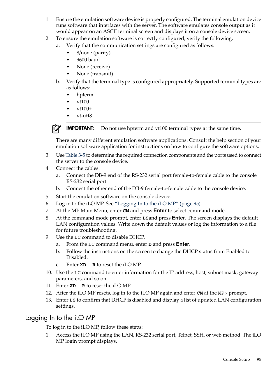 Logging in to the ilo mp | HP RP3440 User Manual | Page 95 / 210