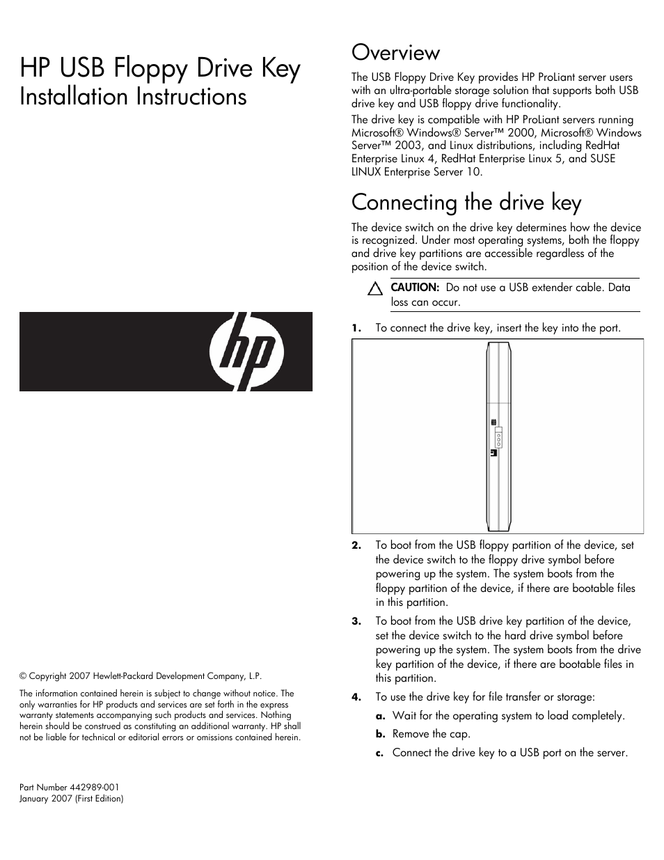 HP USB Floppy Drive Key User Manual | 3 pages