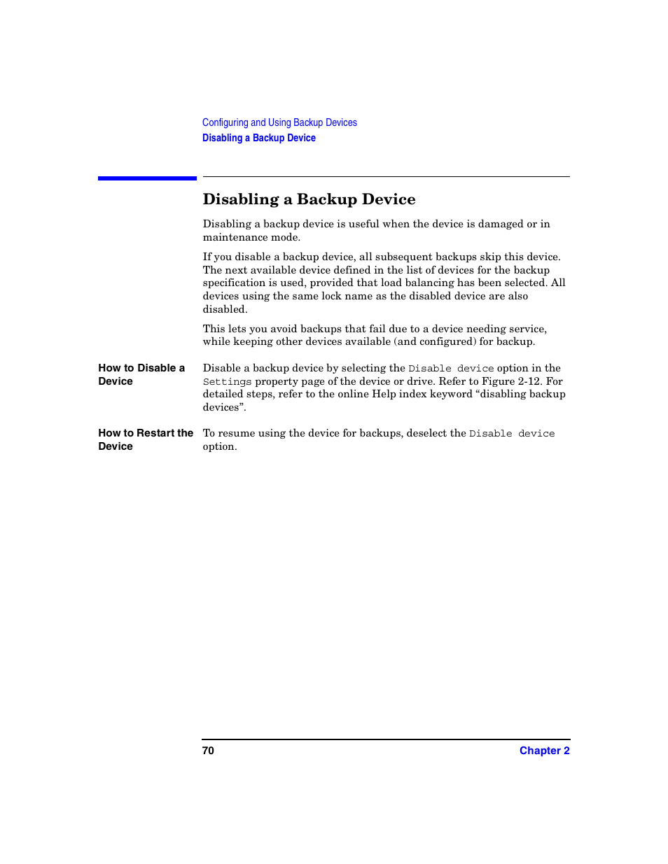 Disabling a backup device | HP B6960-90078 User Manual | Page 100 / 856