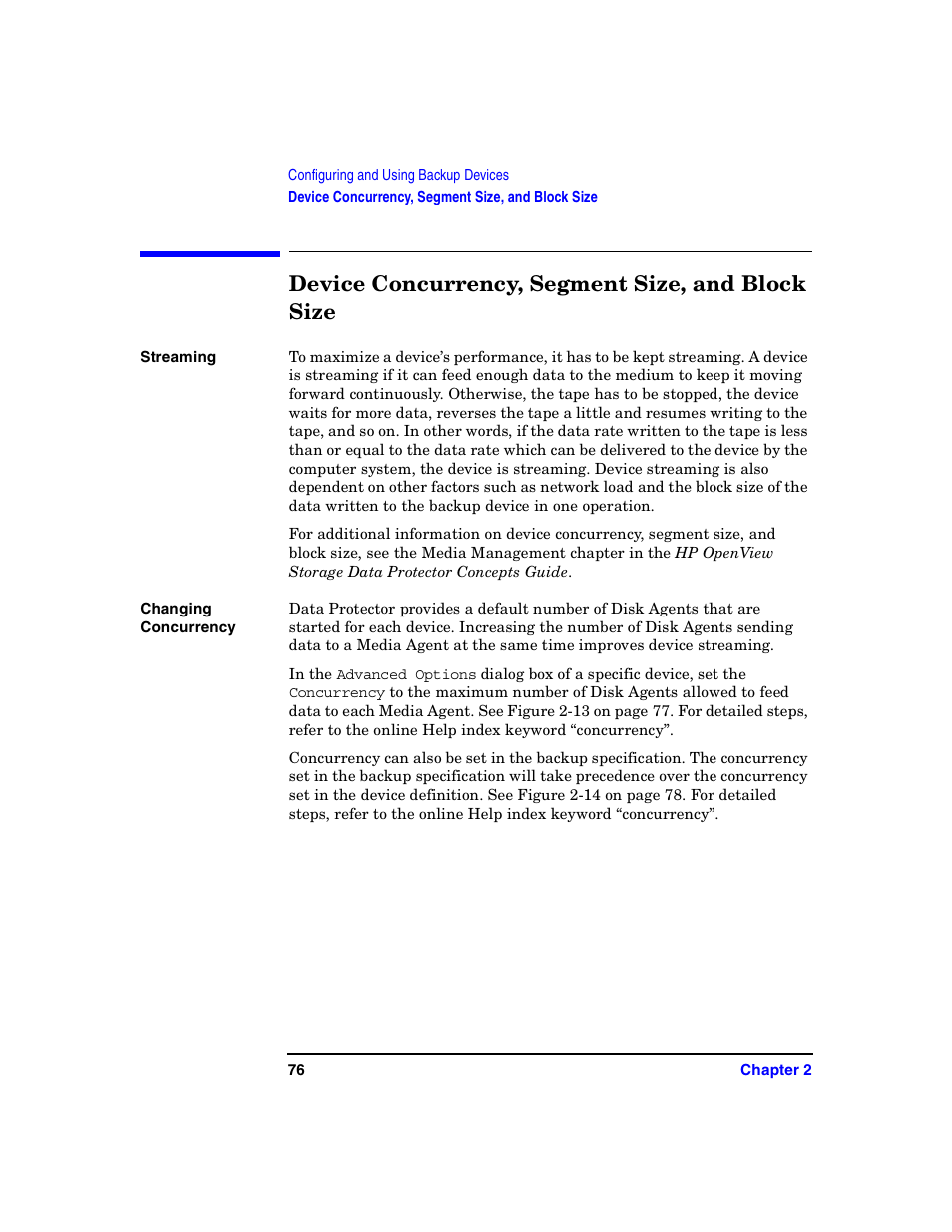 Device concurrency, segment size, and block size | HP B6960-90078 User Manual | Page 106 / 856