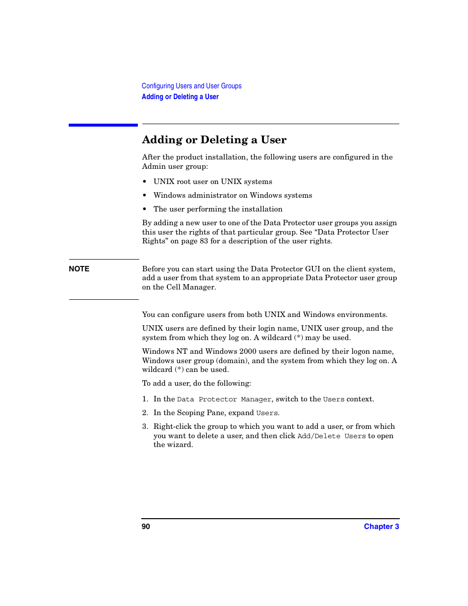 Adding or deleting a user | HP B6960-90078 User Manual | Page 120 / 856