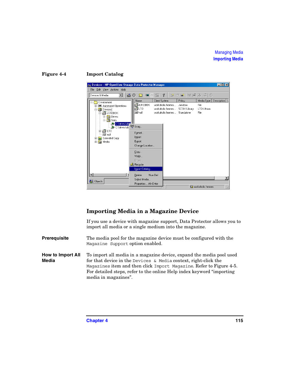 Importing media in a magazine device | HP B6960-90078 User Manual | Page 145 / 856