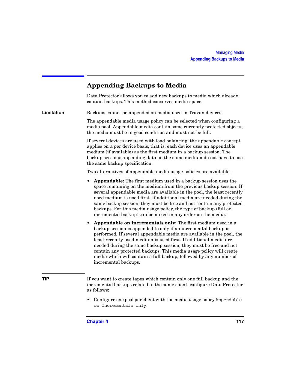 Appending backups to media | HP B6960-90078 User Manual | Page 147 / 856