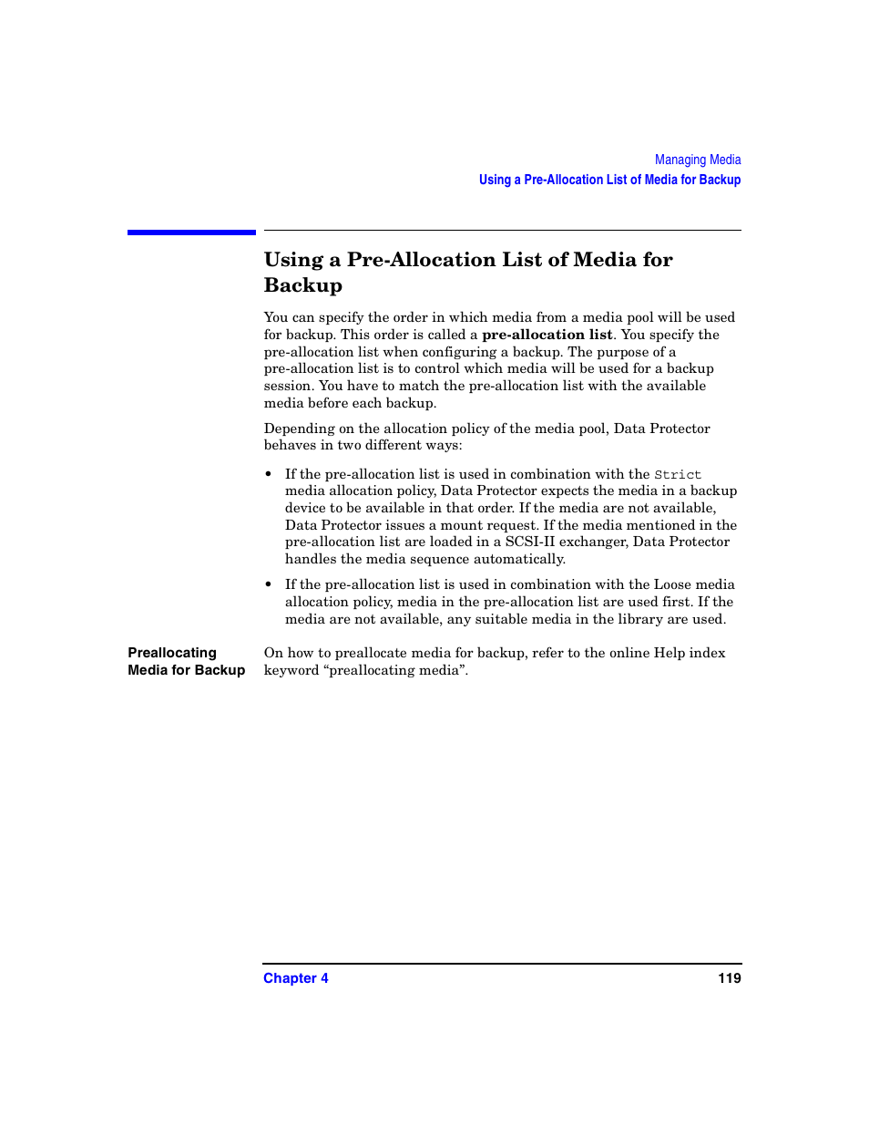 Using a pre-allocation list of media for backup, Backing up filesystems (logical disk drives) | HP B6960-90078 User Manual | Page 149 / 856