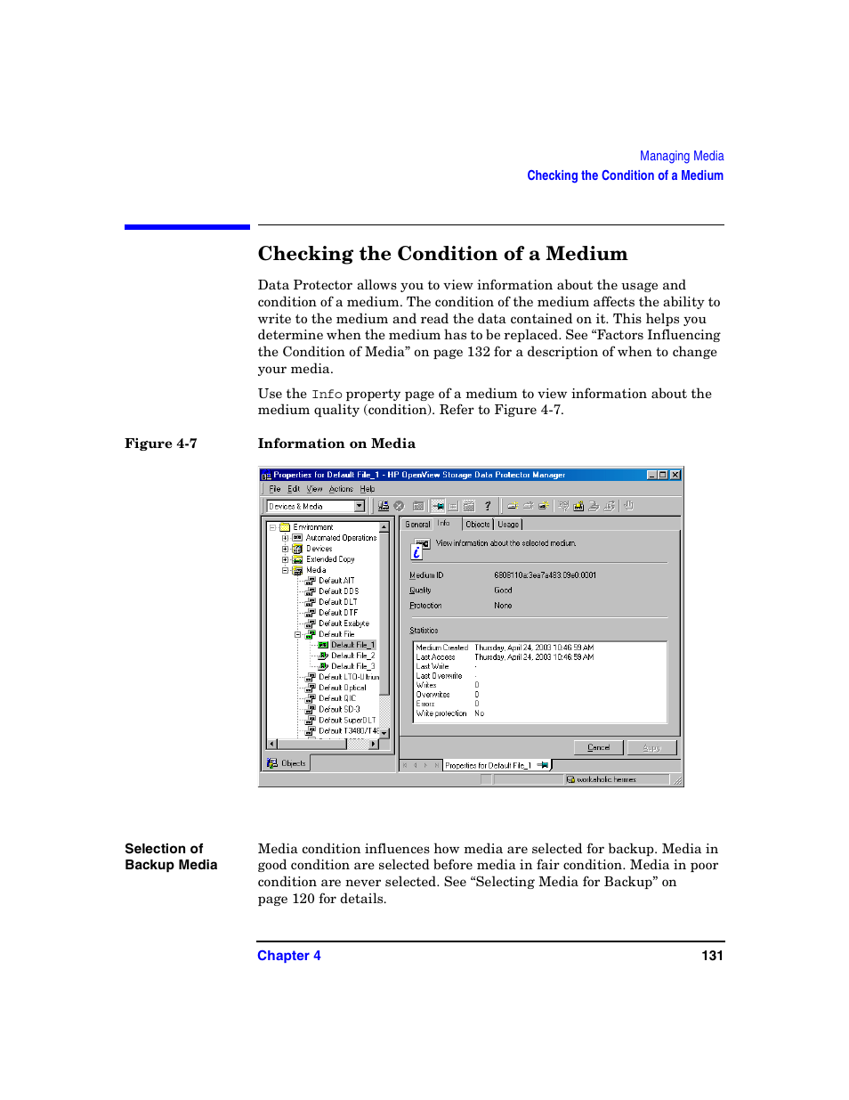 Checking the condition of a medium | HP B6960-90078 User Manual | Page 161 / 856