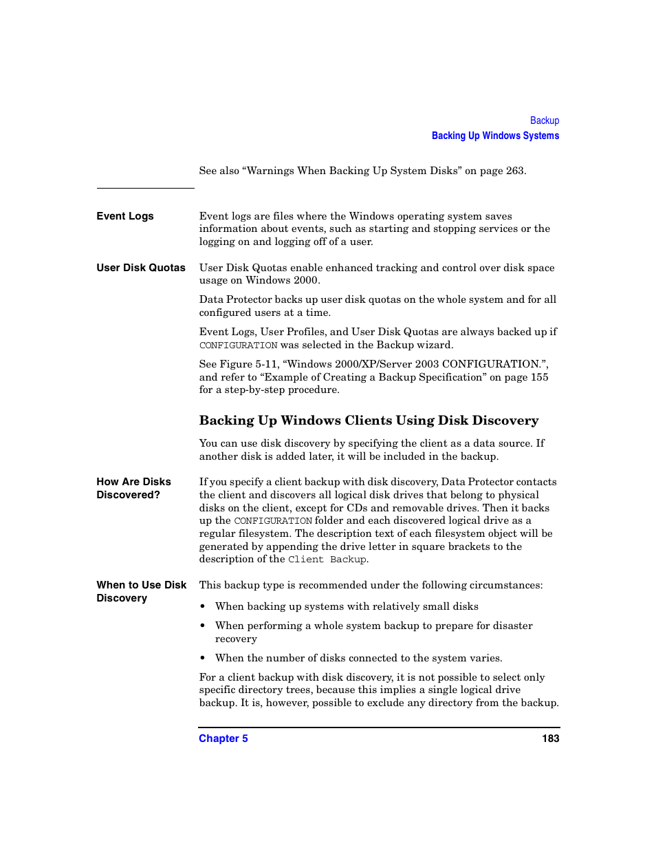 Backing up windows clients using disk discovery | HP B6960-90078 User Manual | Page 213 / 856