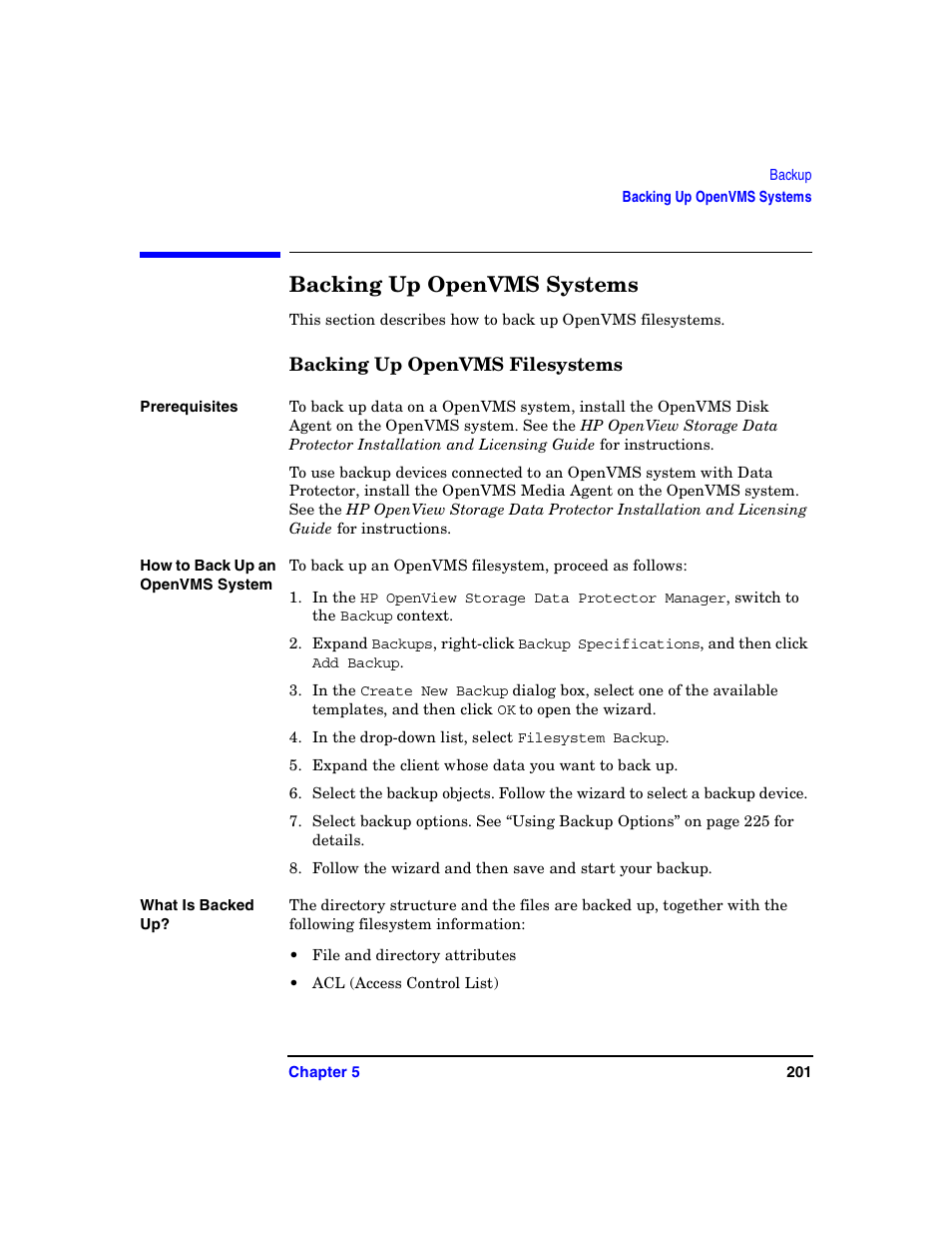 Backing up openvms systems, Backing up openvms filesystems | HP B6960-90078 User Manual | Page 231 / 856