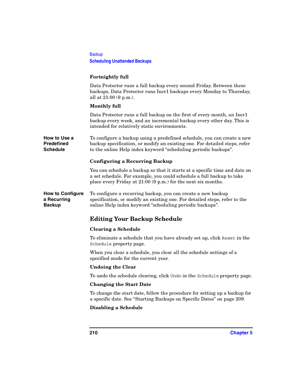 Configuring a recurring backup, Editing your backup schedule | HP B6960-90078 User Manual | Page 240 / 856