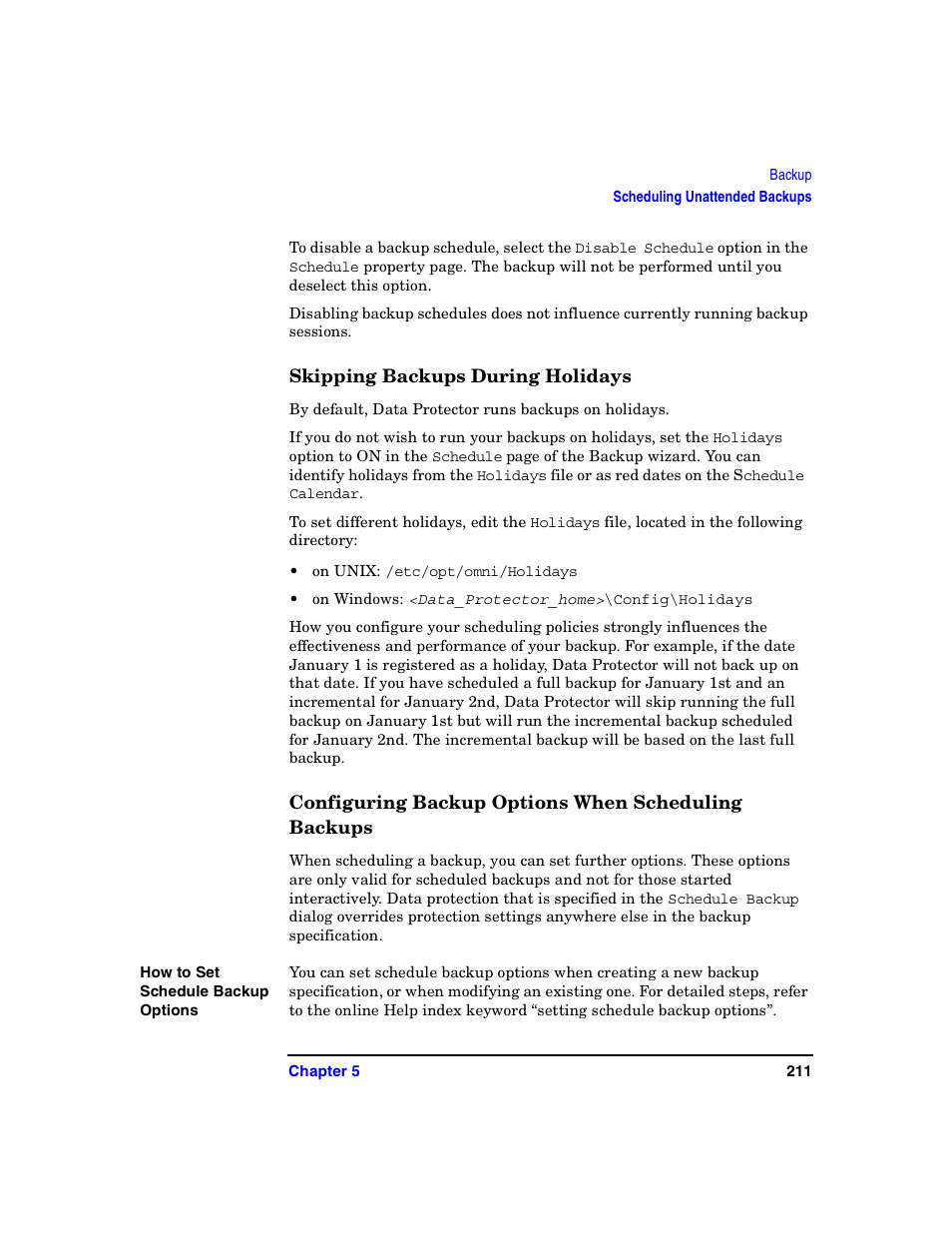 Skipping backups during holidays, Configuring backup options when scheduling backups | HP B6960-90078 User Manual | Page 241 / 856
