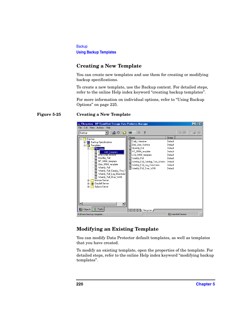Creating a new template, Modifying an existing template | HP B6960-90078 User Manual | Page 250 / 856