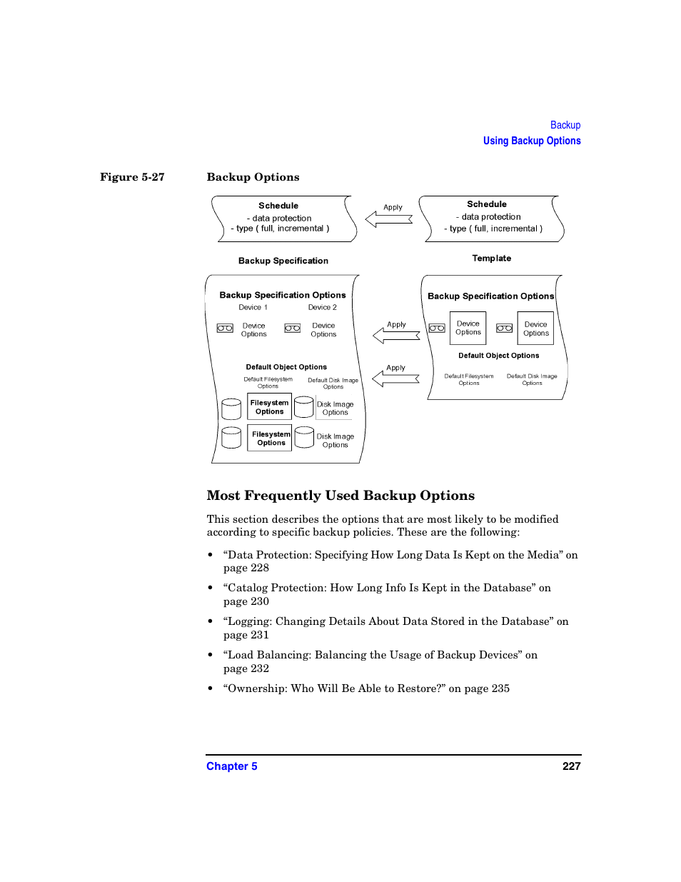 Most frequently used backup options | HP B6960-90078 User Manual | Page 257 / 856