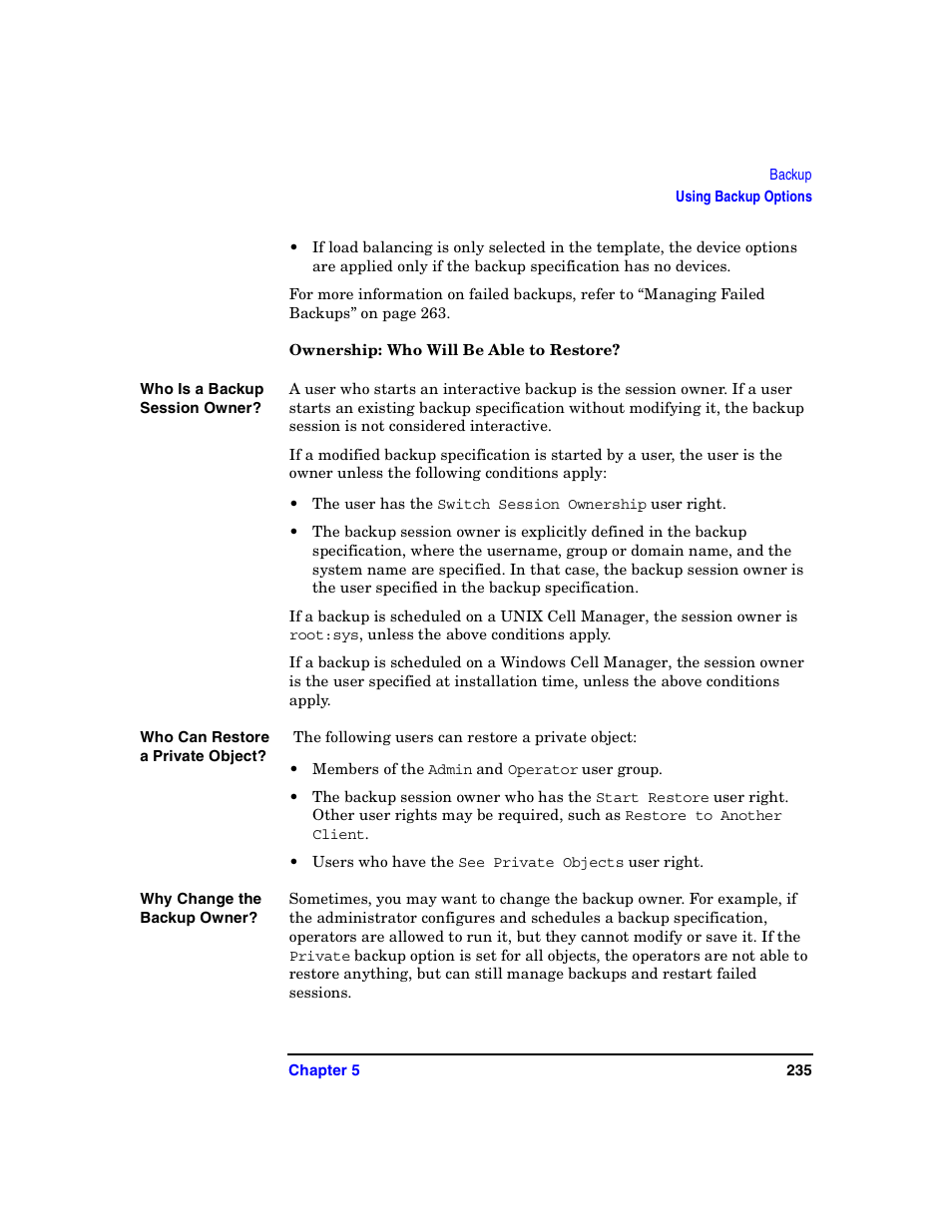 Ownership: who will be able to restore | HP B6960-90078 User Manual | Page 265 / 856