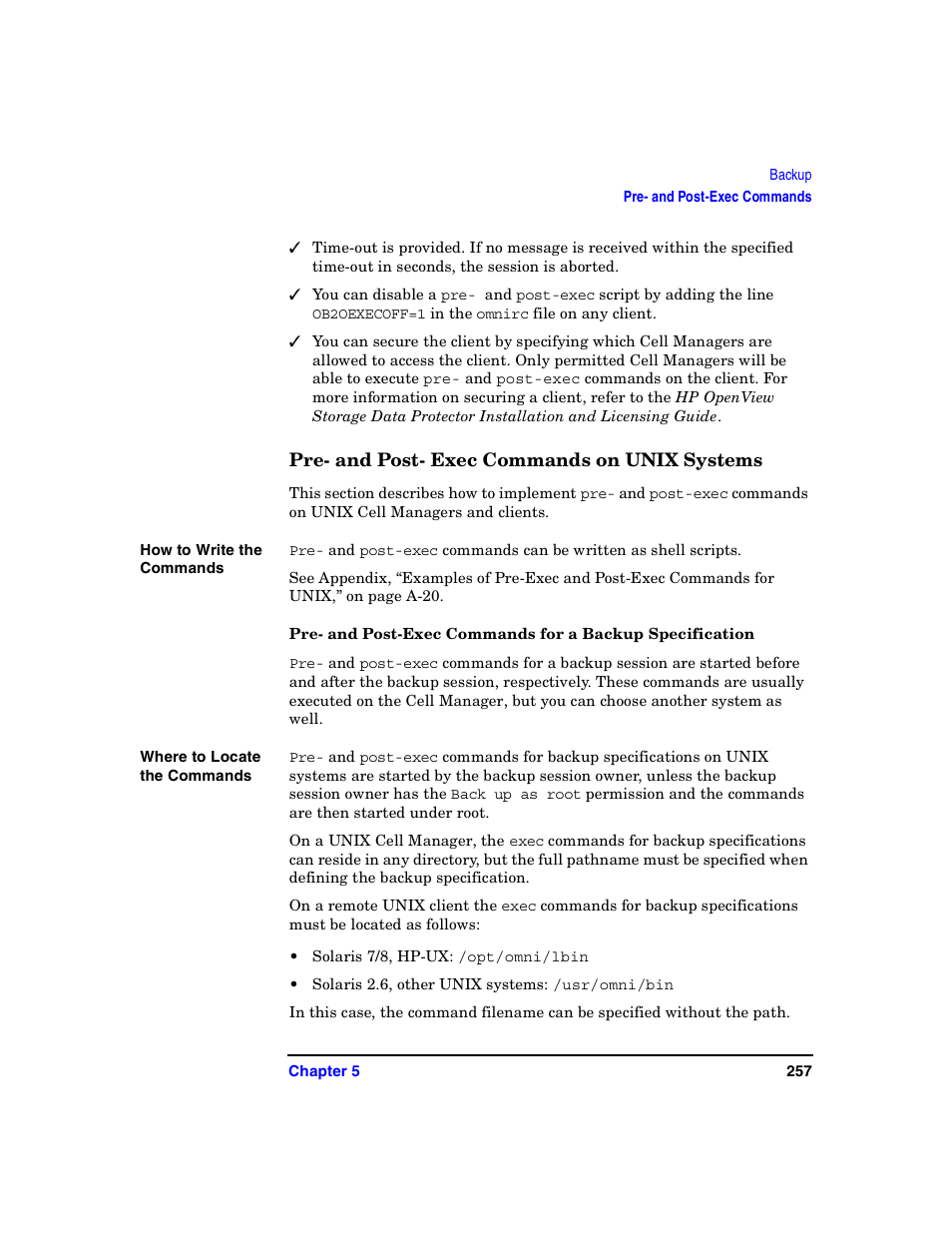 Pre- and post- exec commands on unix systems | HP B6960-90078 User Manual | Page 287 / 856