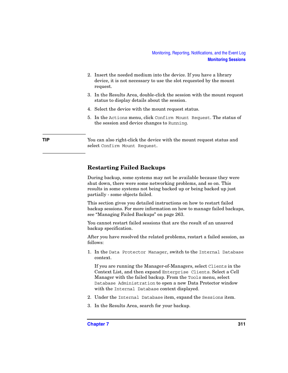 Restarting failed backups | HP B6960-90078 User Manual | Page 341 / 856