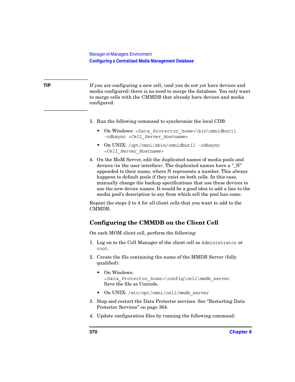 Configuring the cmmdb on the client cell, Configuring the | HP B6960-90078 User Manual | Page 400 / 856