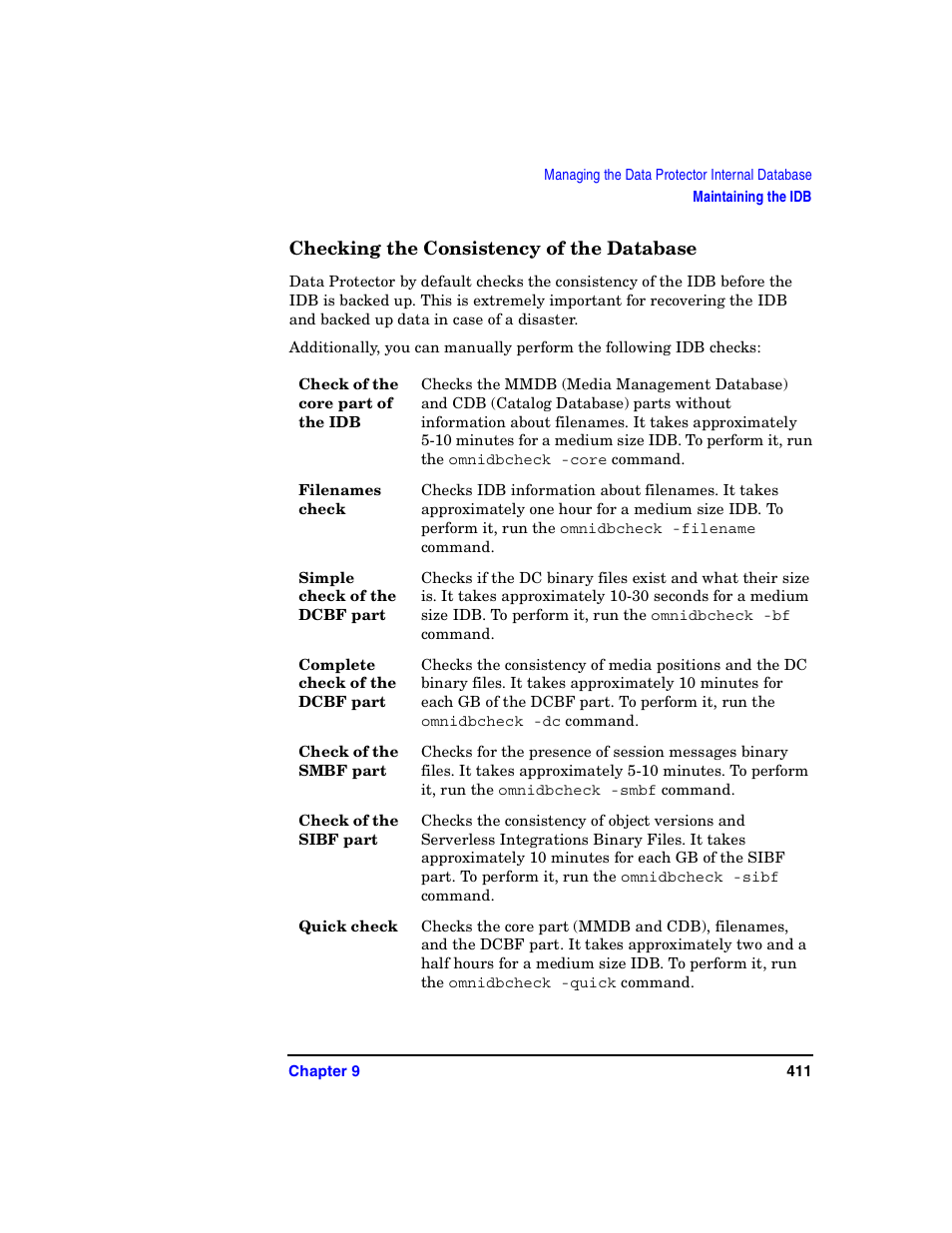Checking the consistency of the database, Checking the | HP B6960-90078 User Manual | Page 441 / 856
