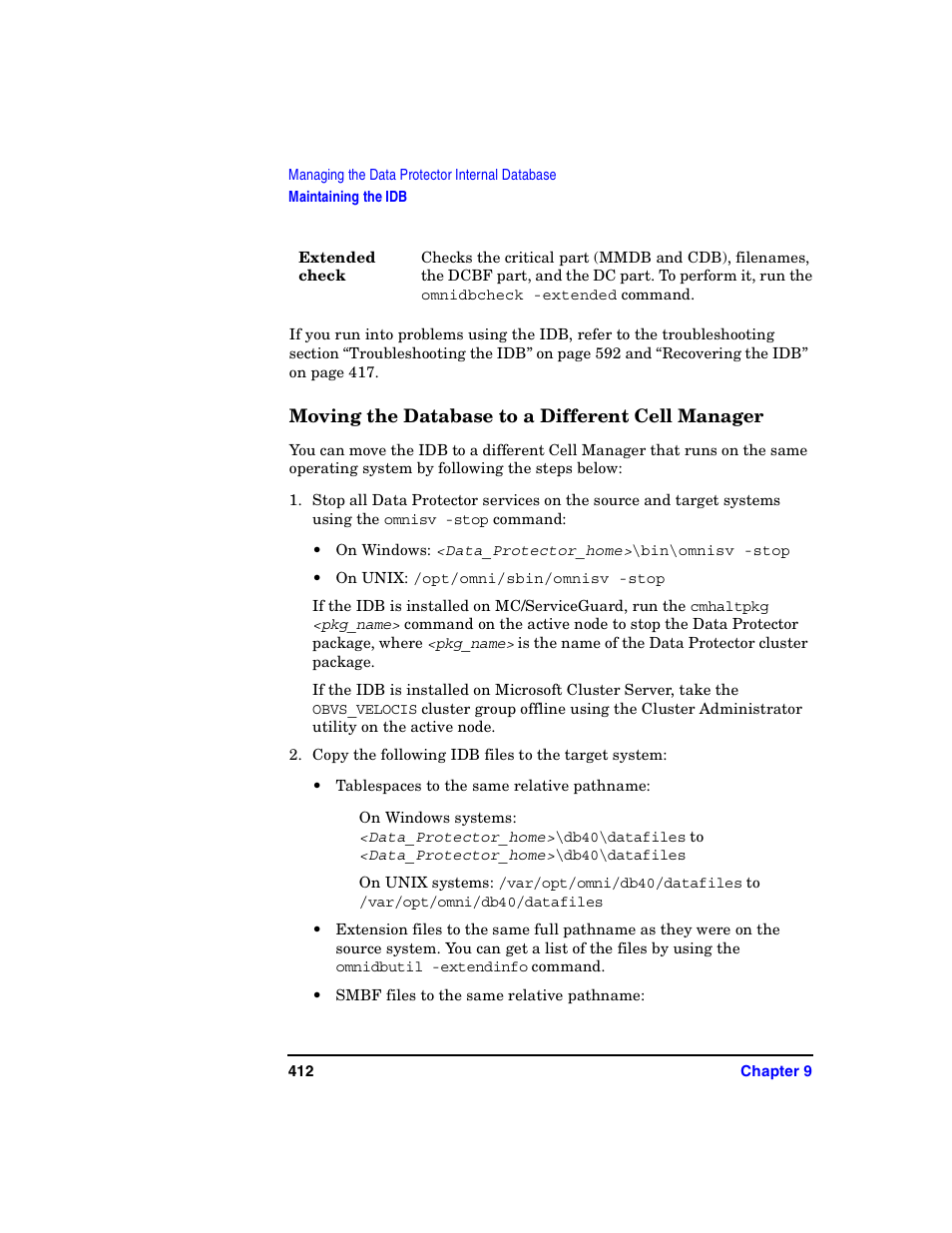 Moving the database to a different cell manager, Moving the database | HP B6960-90078 User Manual | Page 442 / 856