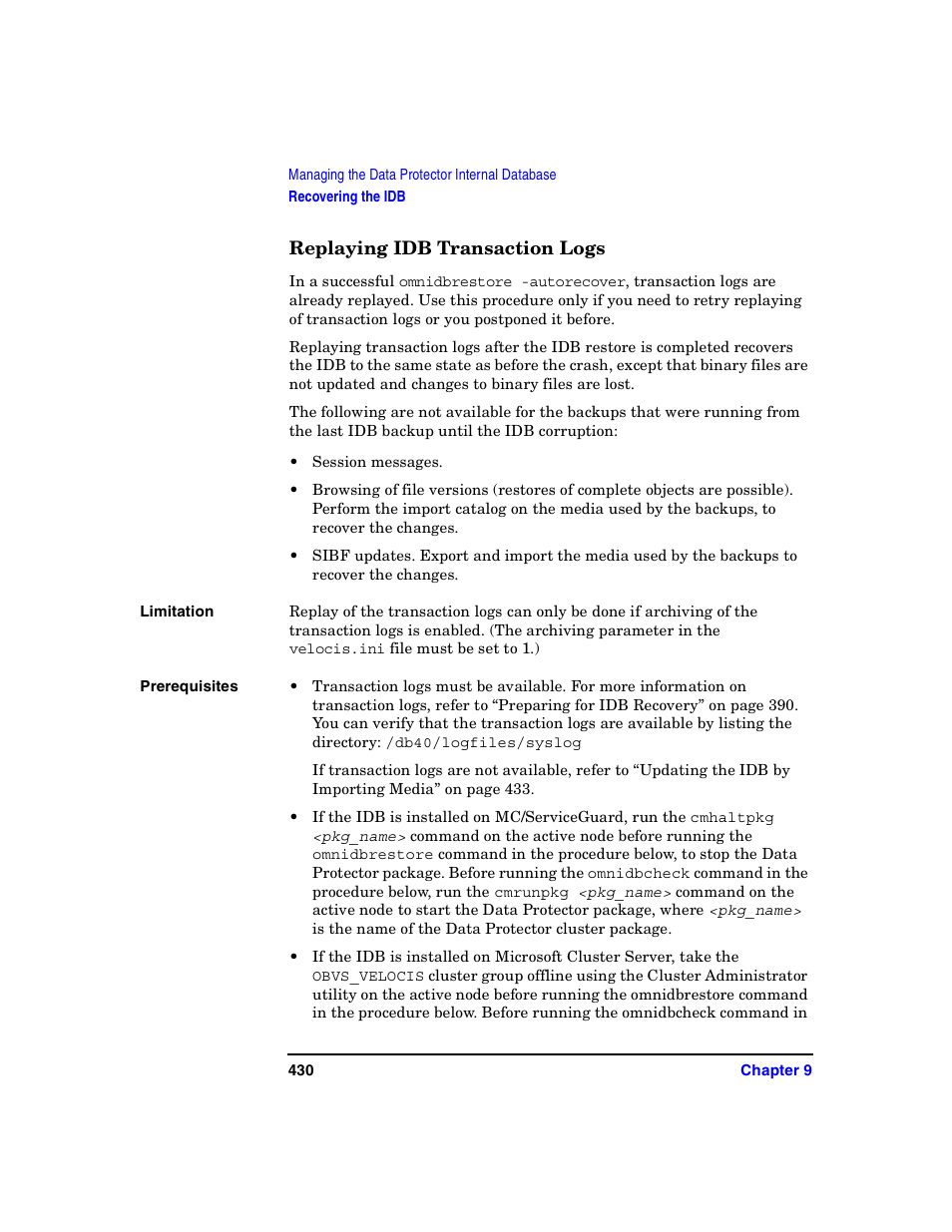 Replaying idb transaction logs | HP B6960-90078 User Manual | Page 460 / 856
