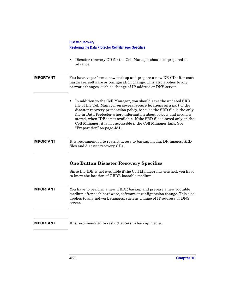 One button disaster recovery specifics | HP B6960-90078 User Manual | Page 518 / 856