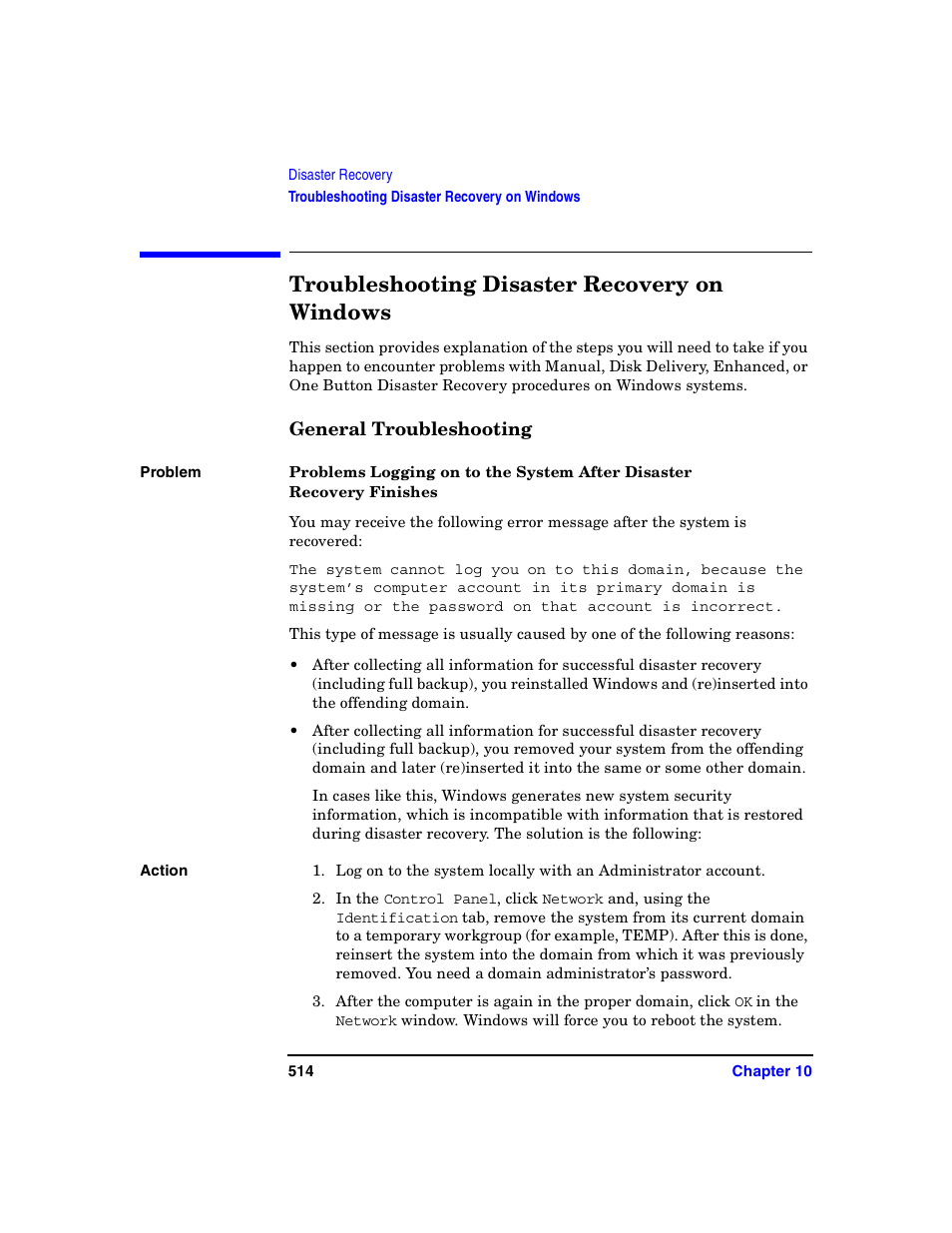 Troubleshooting disaster recovery on windows, General troubleshooting, Client fails with “connection reset by peer | HP B6960-90078 User Manual | Page 544 / 856