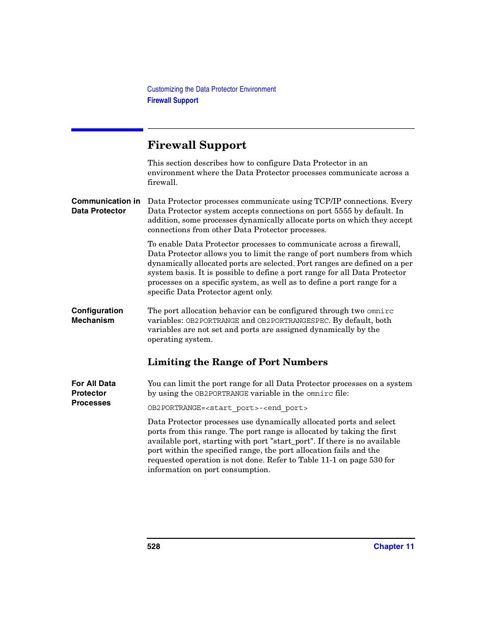 Firewall support, Limiting the range of port numbers | HP B6960-90078 User Manual | Page 558 / 856