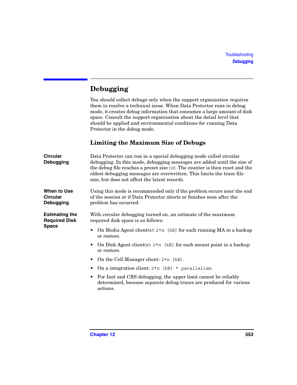 Debugging, Limiting the maximum size of debugs | HP B6960-90078 User Manual | Page 583 / 856