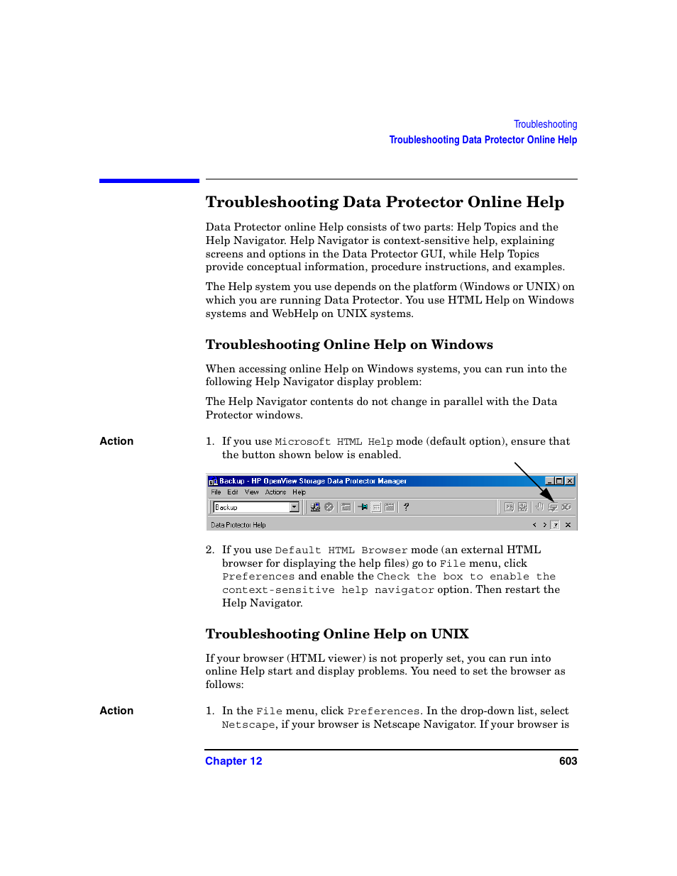 Troubleshooting data protector online help, Troubleshooting online help on windows, Troubleshooting online help on unix | HP B6960-90078 User Manual | Page 633 / 856