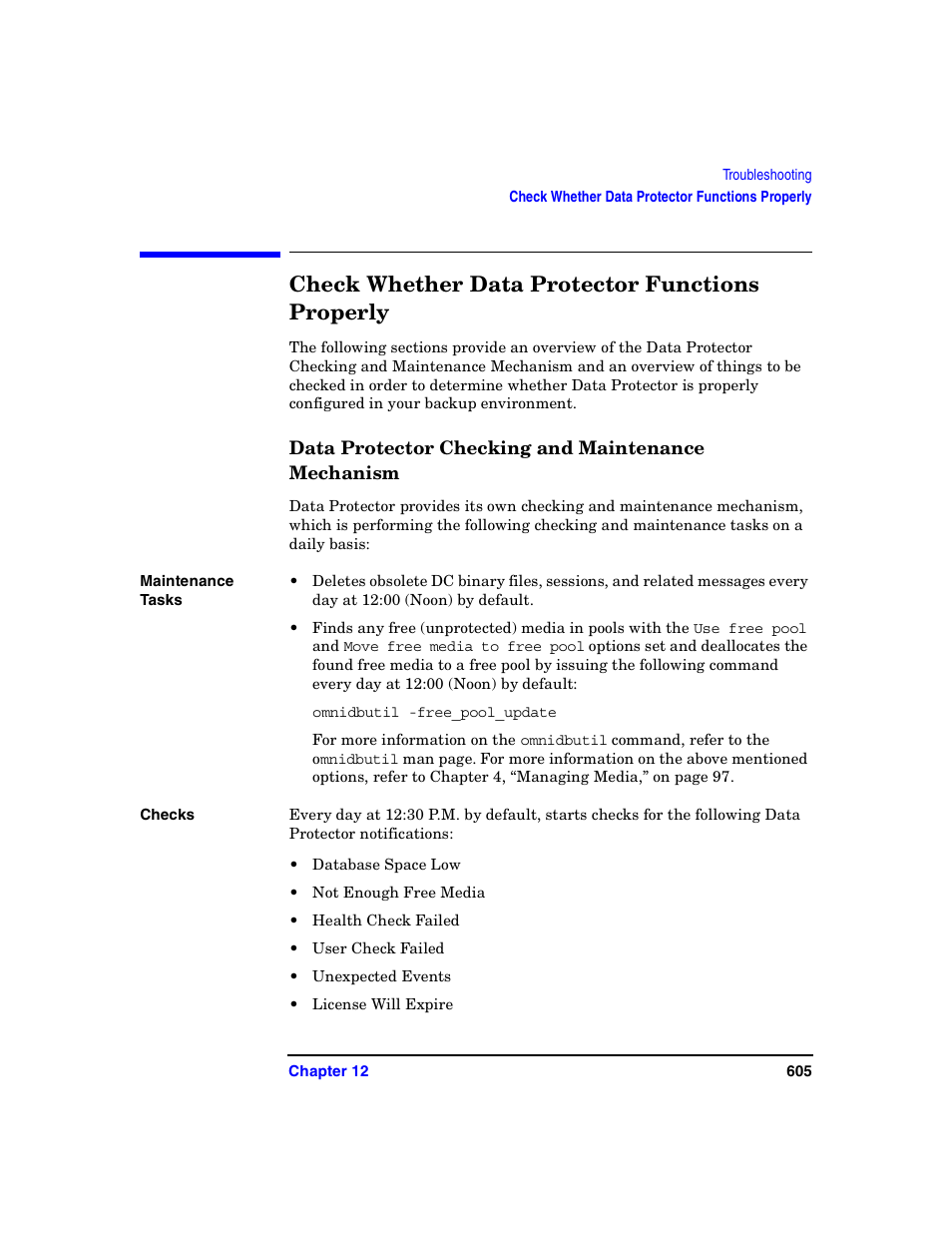 Check whether data protector functions properly, Data protector checking and maintenance mechanism | HP B6960-90078 User Manual | Page 635 / 856