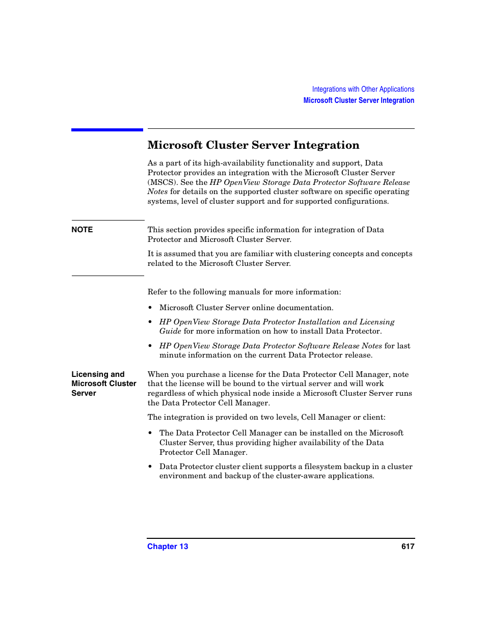 Microsoft cluster server integration | HP B6960-90078 User Manual | Page 647 / 856