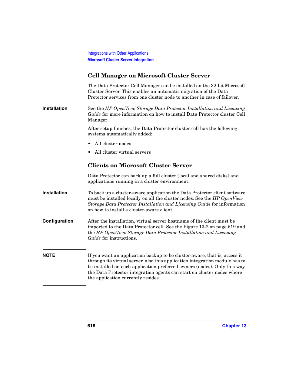 Cell manager on microsoft cluster server, Clients on microsoft cluster server | HP B6960-90078 User Manual | Page 648 / 856