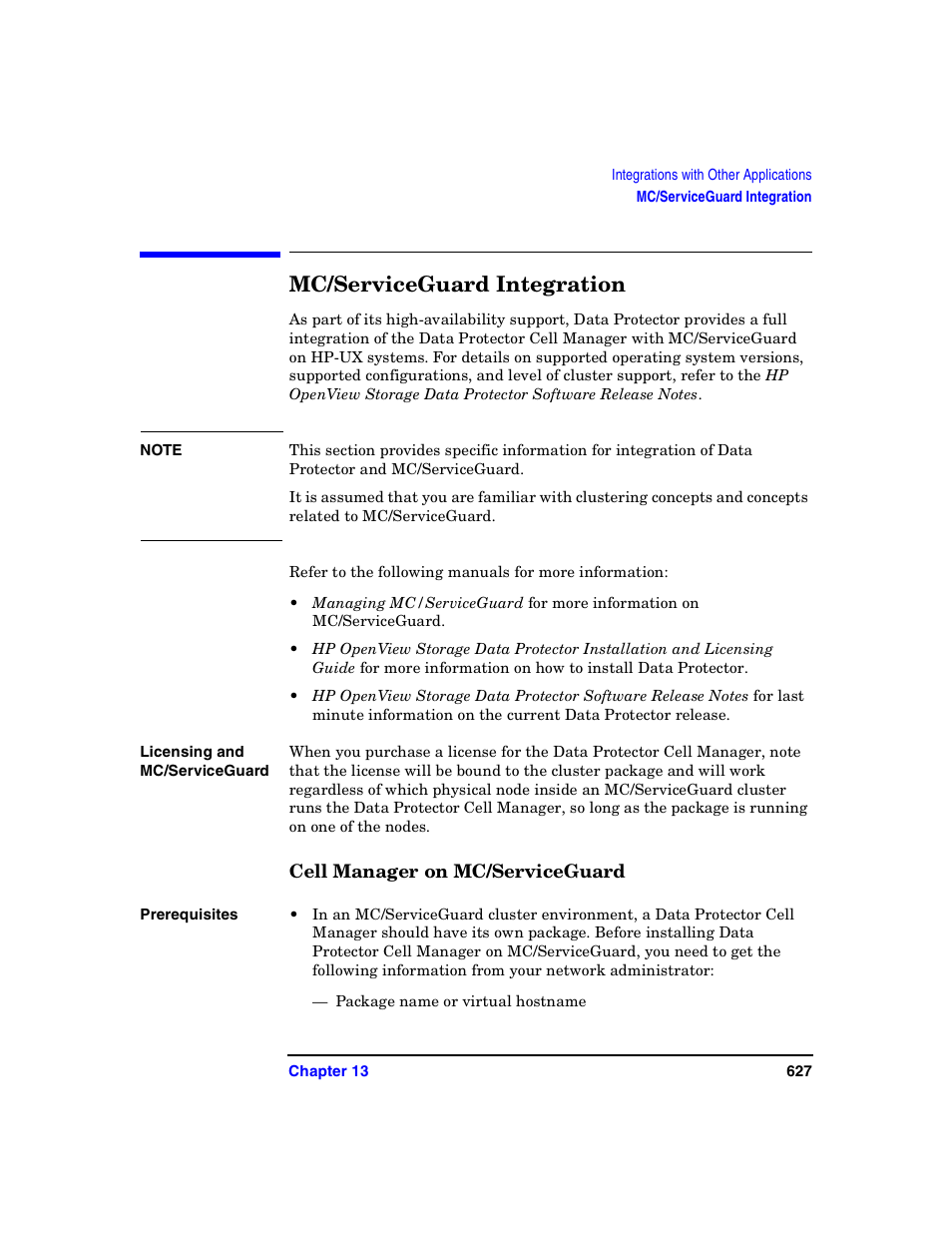 Mc/serviceguard integration, Cell manager on mc/serviceguard | HP B6960-90078 User Manual | Page 657 / 856