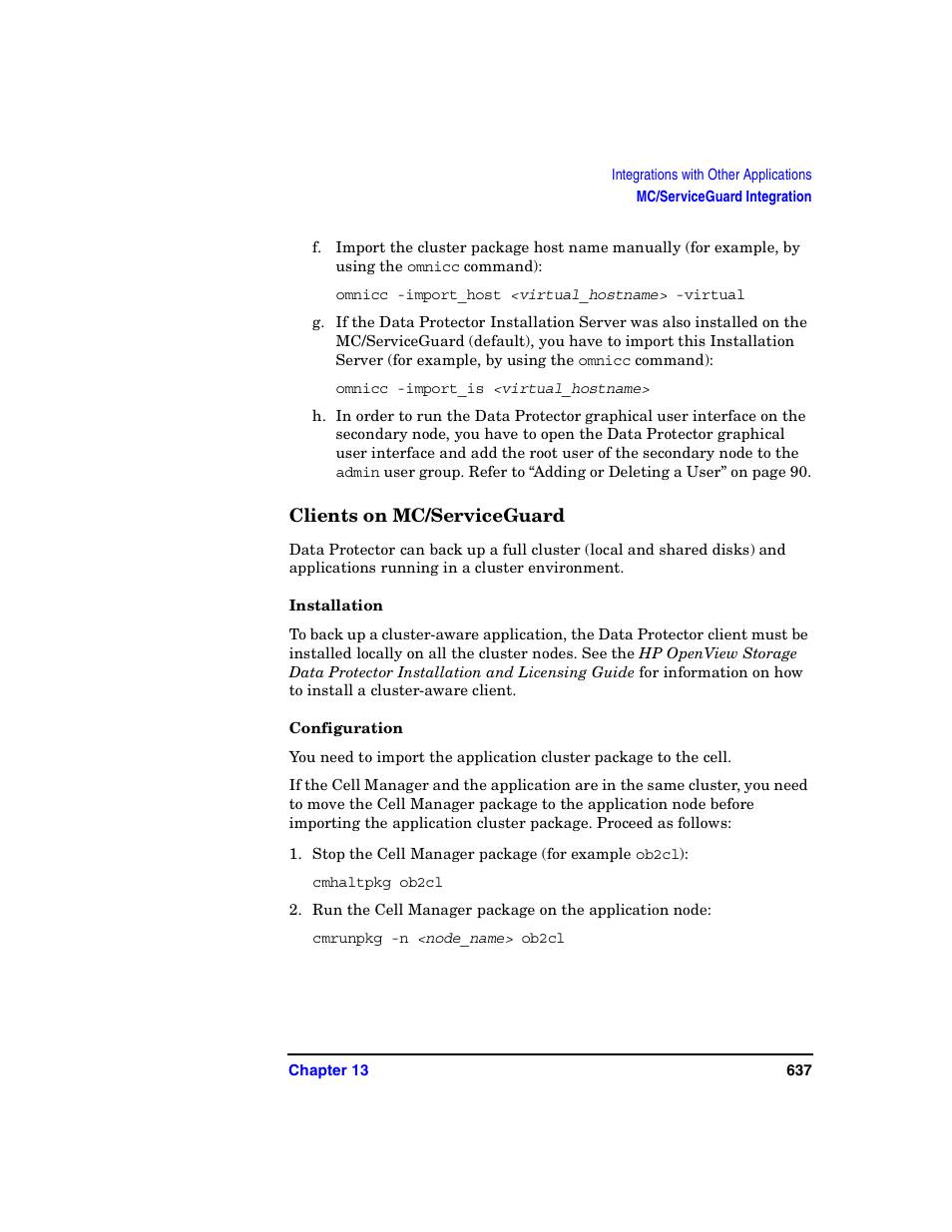 Clients on mc/serviceguard, Installation, Configuration | HP B6960-90078 User Manual | Page 667 / 856