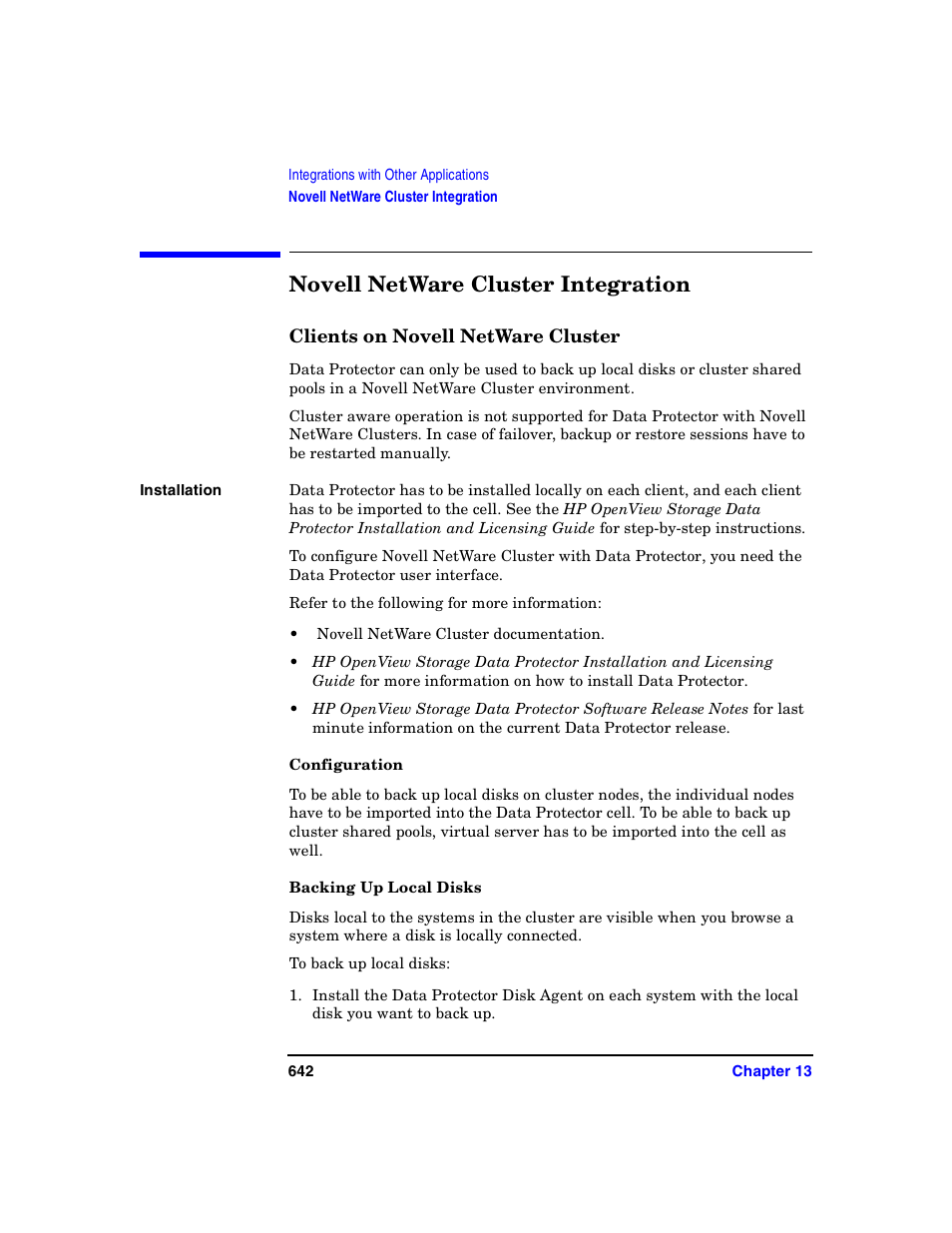 Novell netware cluster integration, Clients on novell netware cluster, Configuration | Backing up local disks | HP B6960-90078 User Manual | Page 672 / 856