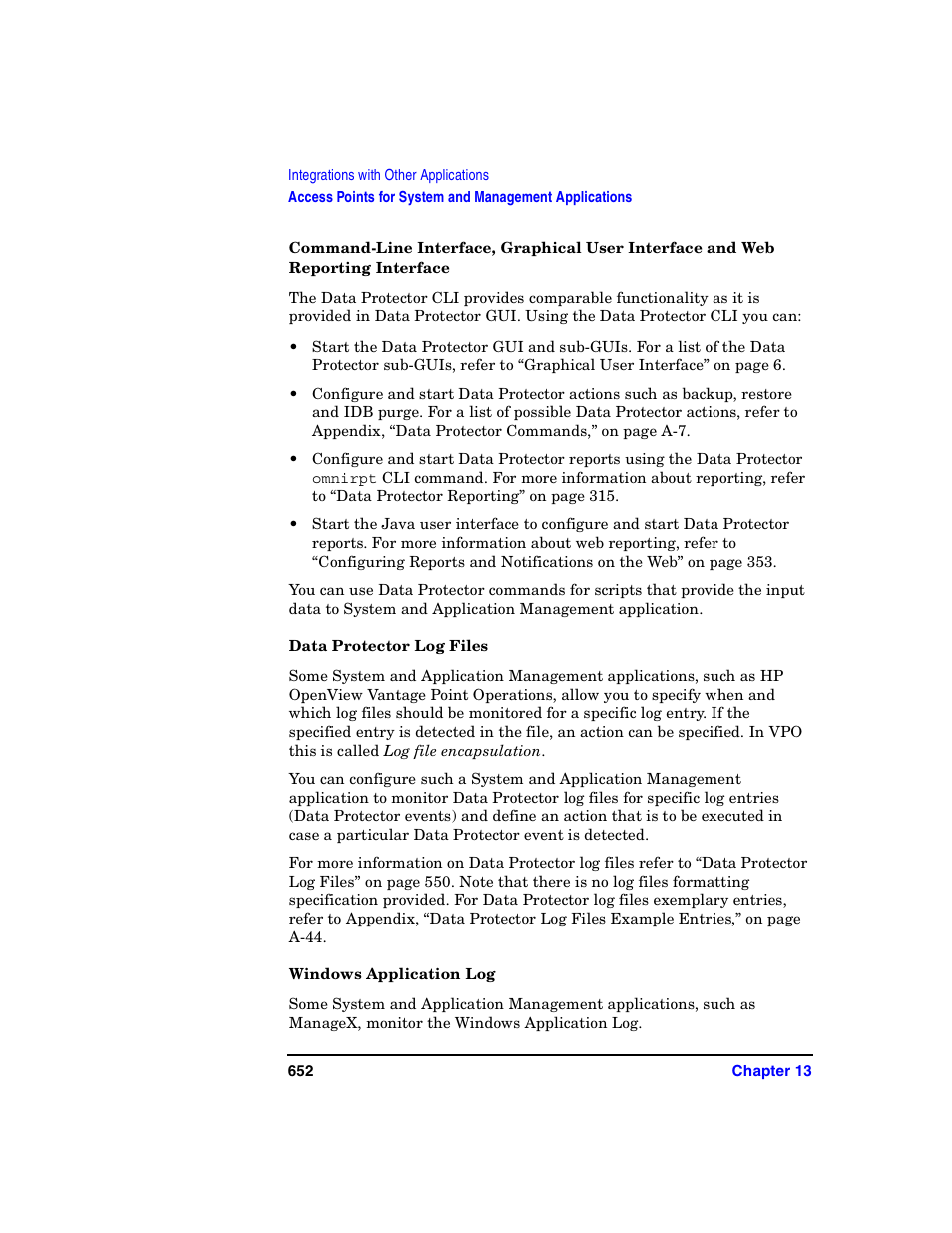 Data protector log files, Windows application log | HP B6960-90078 User Manual | Page 682 / 856