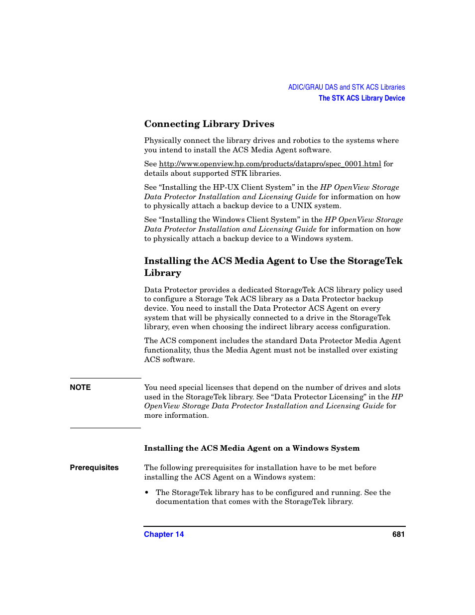 Connecting library drives, Installing the acs media agent on a windows system | HP B6960-90078 User Manual | Page 711 / 856